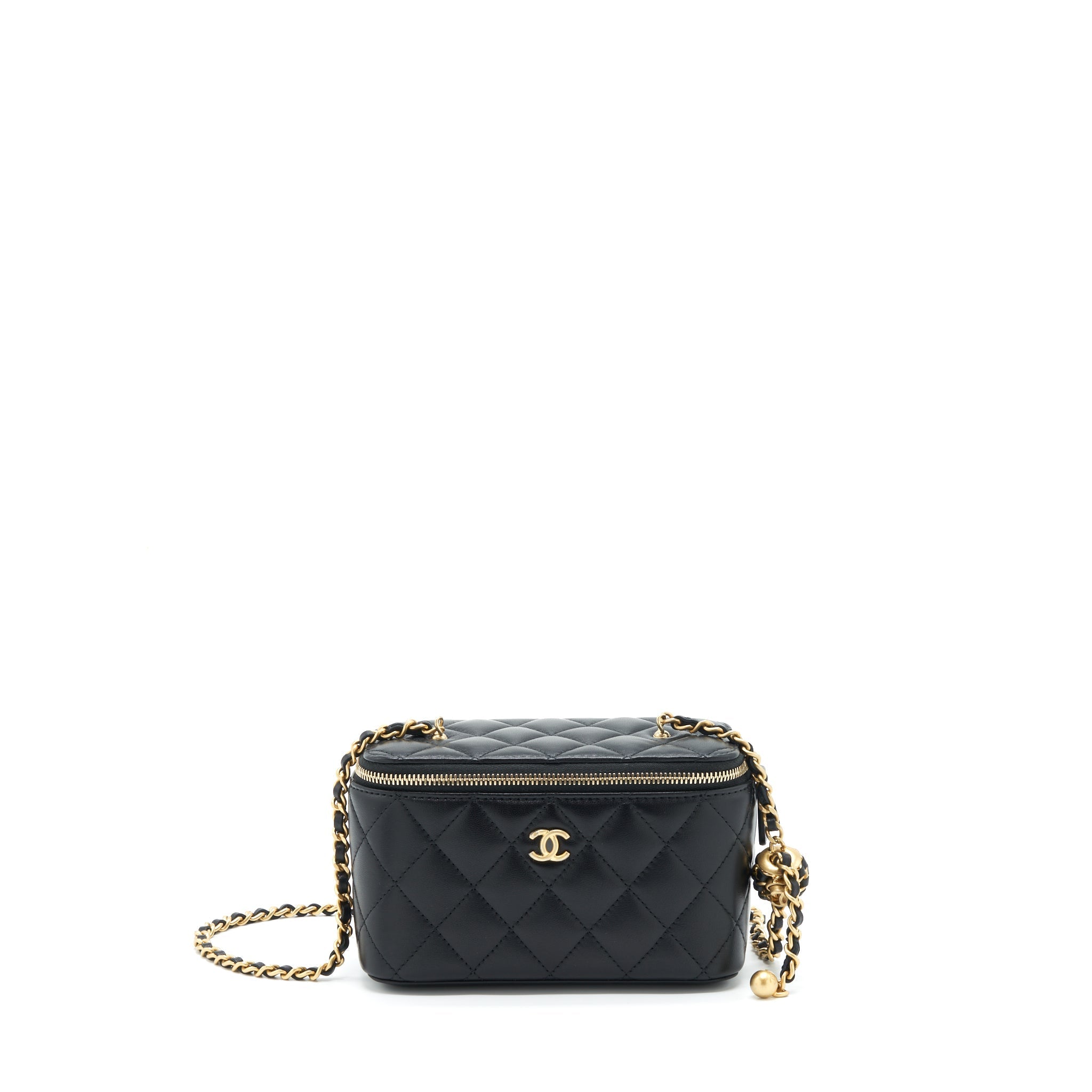 CHANEL 22S PEARL CRUSH LONG VANITY WITH CHAIN LAMBSKIN BLACK GHW