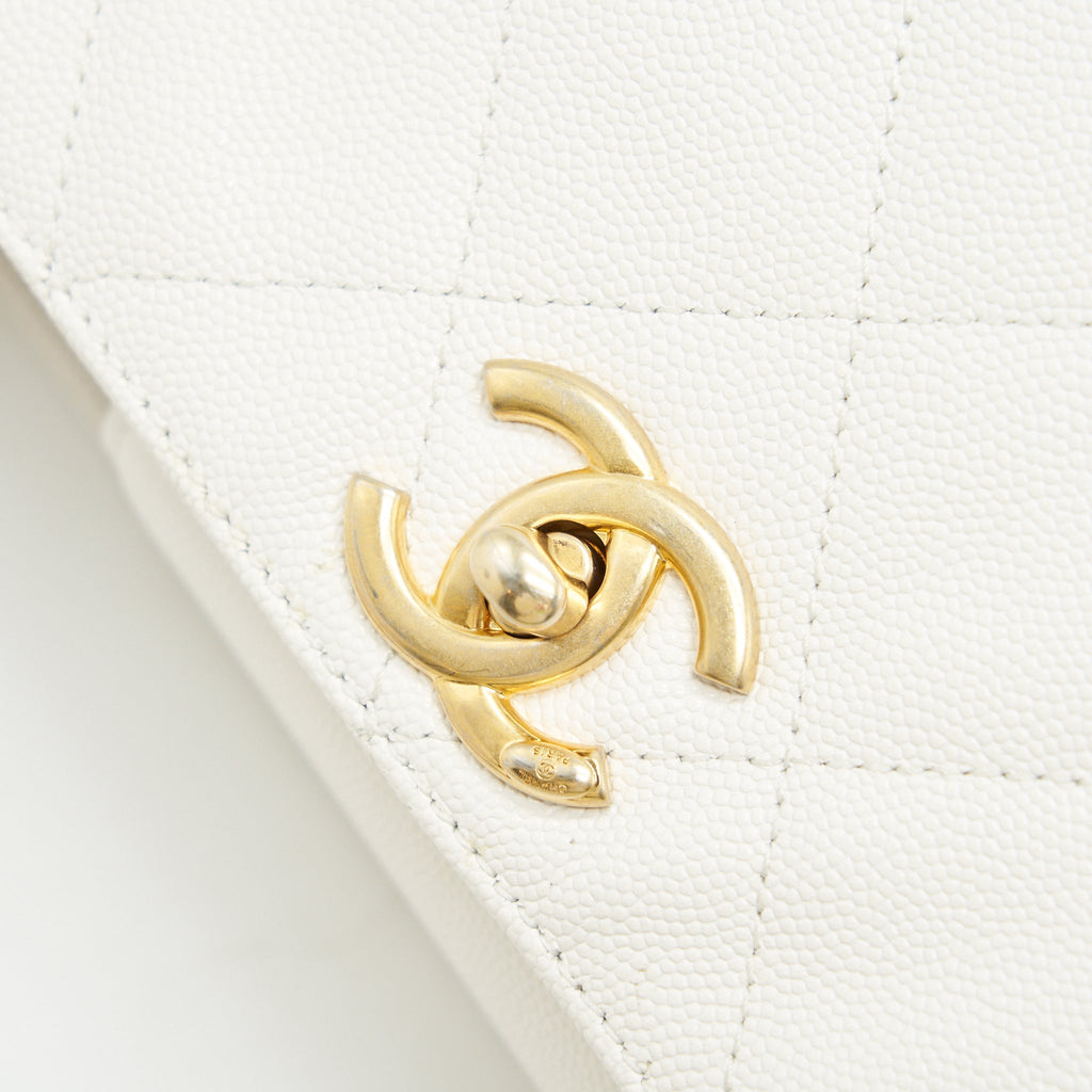 CHANEL BUCKET BAG WITH CHAIN HANDLE CAVIAR WHITE GHW