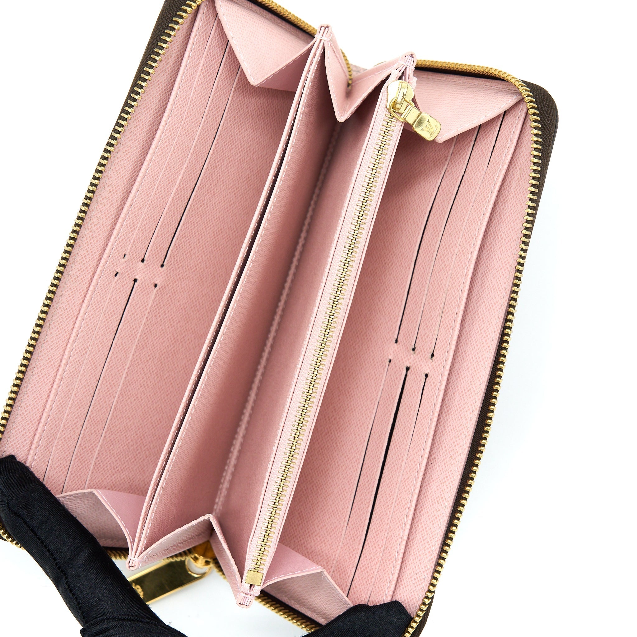 LOUIS VUITTON ZIPPY WALLET DAMIER EBENE CANVAS/ ROSE BALLERINE GHW