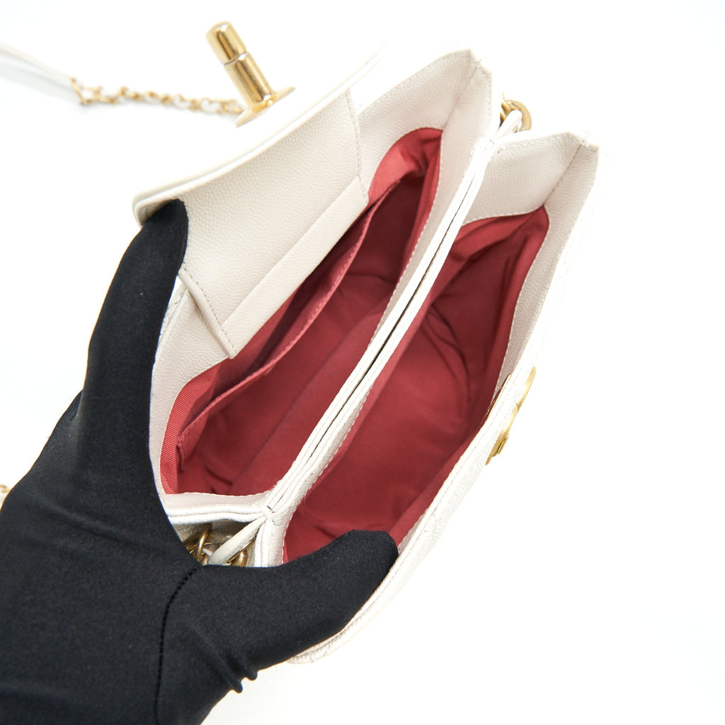 CHANEL BUCKET BAG WITH CHAIN HANDLE CAVIAR WHITE GHW