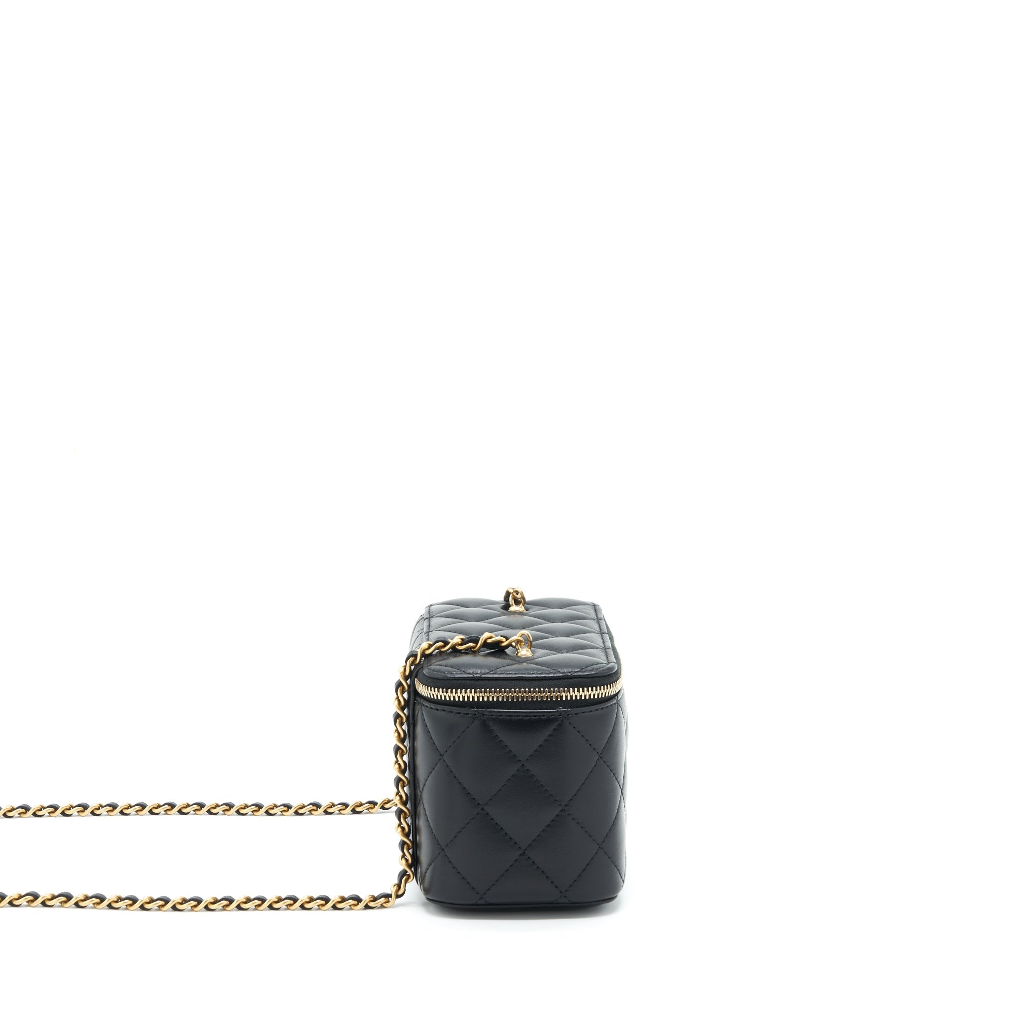 CHANEL 22S PEARL CRUSH LONG VANITY WITH CHAIN LAMBSKIN BLACK GHW