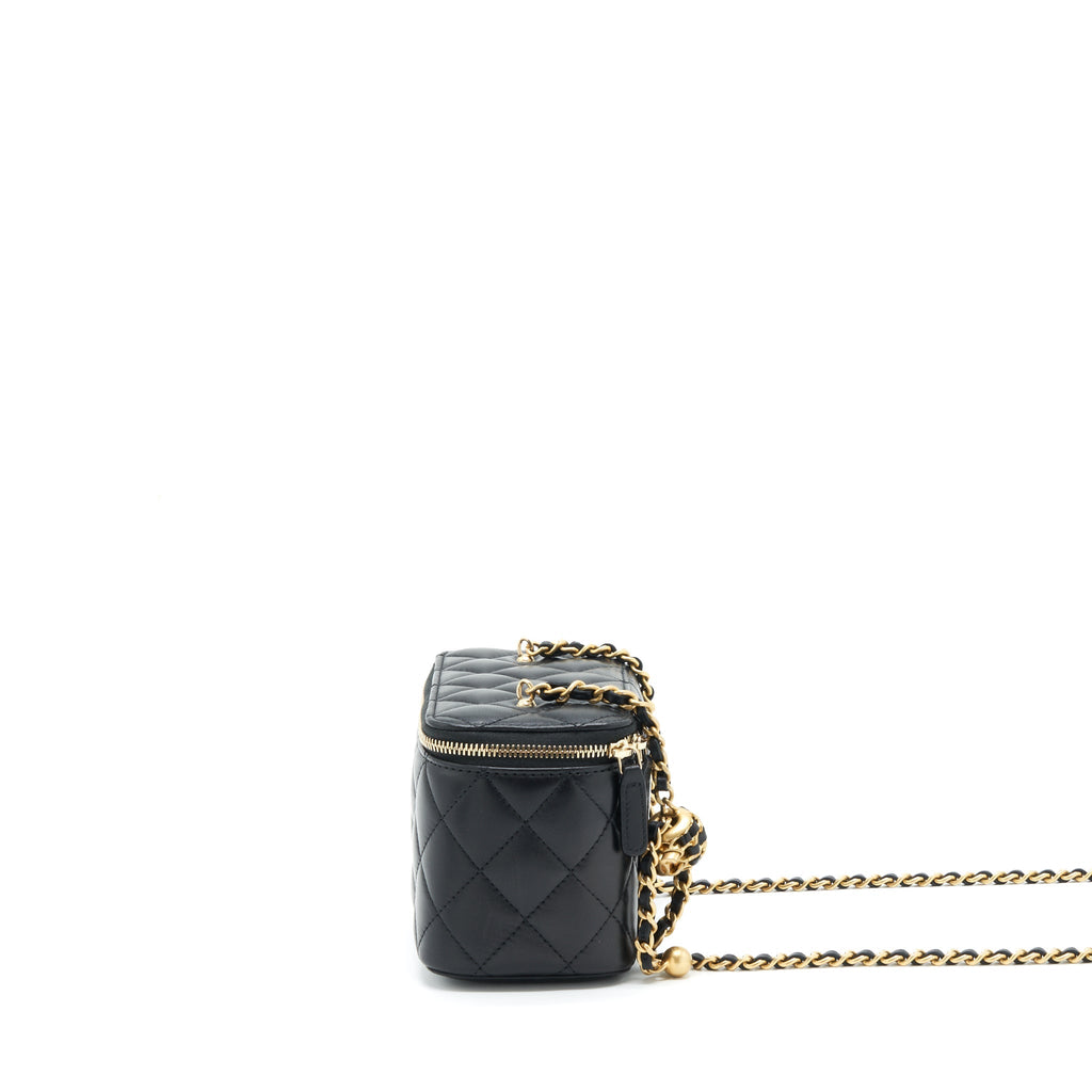 CHANEL 22S PEARL CRUSH LONG VANITY WITH CHAIN LAMBSKIN BLACK GHW