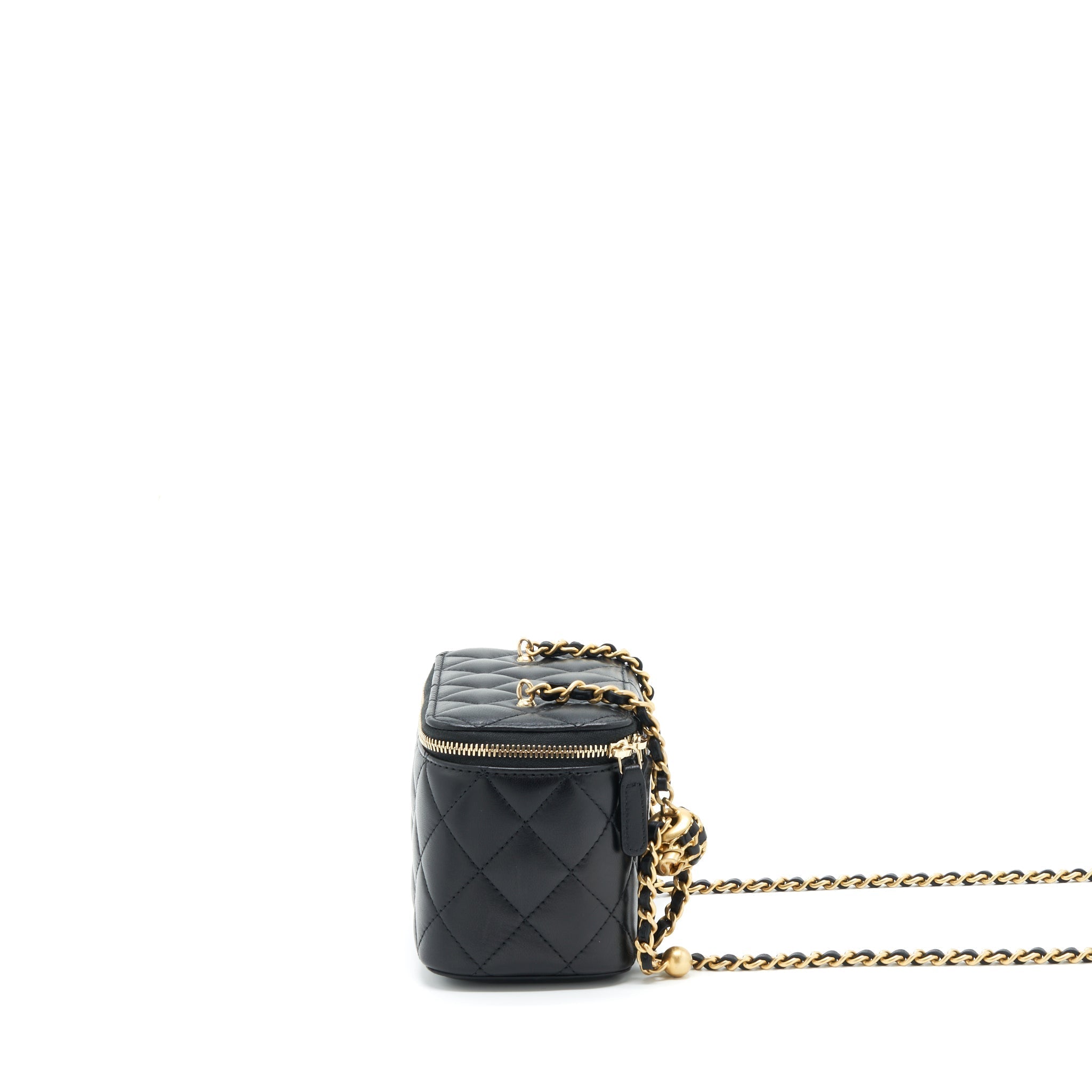 CHANEL 22S PEARL CRUSH LONG VANITY WITH CHAIN LAMBSKIN BLACK GHW