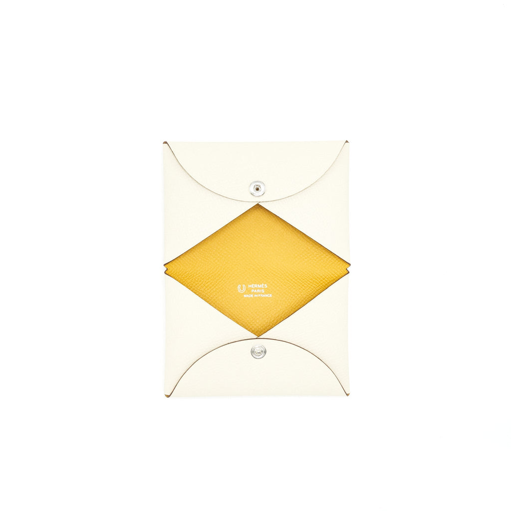 HERMES CALVI CARD HOLDER CRAIE / JAUNE AMBRE