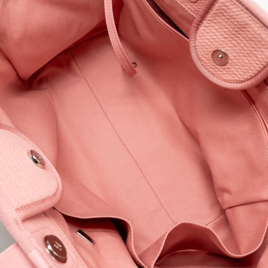 CHANEL DEAUVILLE TOTE BAG CANVAS/LEATHER PINK/WHITE SHW (MICROCHIP)