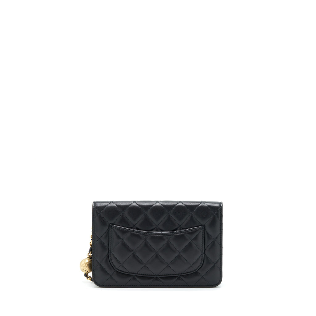 CHANEL PEARL CRUSH WALLET ON CHAIN LAMBSKIN BLACK GHW