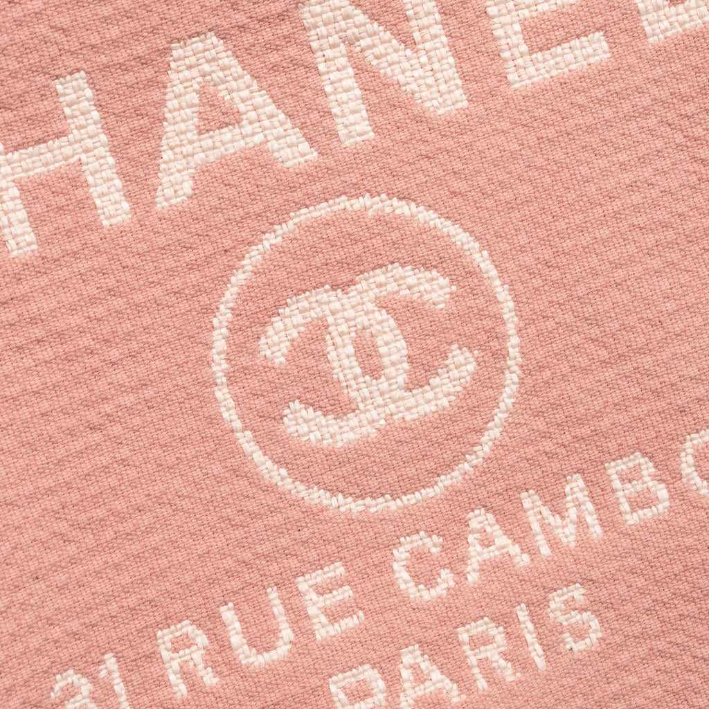 CHANEL DEAUVILLE TOTE BAG CANVAS/LEATHER PINK/WHITE SHW (MICROCHIP)