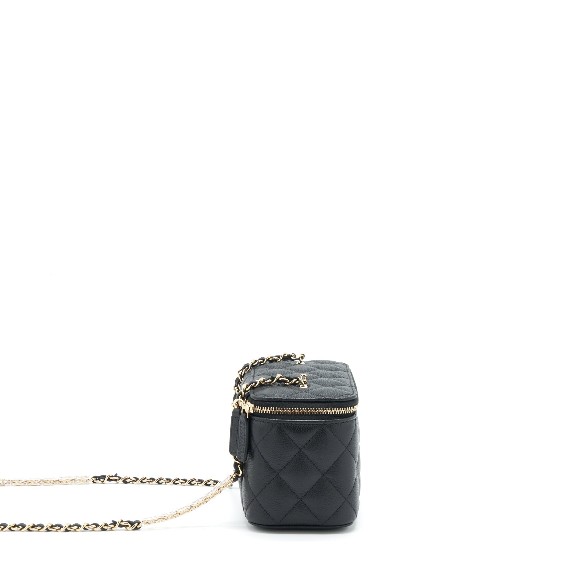 CHANEL 22P LONG VANITY WITH CC LOGO CHAIN CAVIAR BLACK LGHW