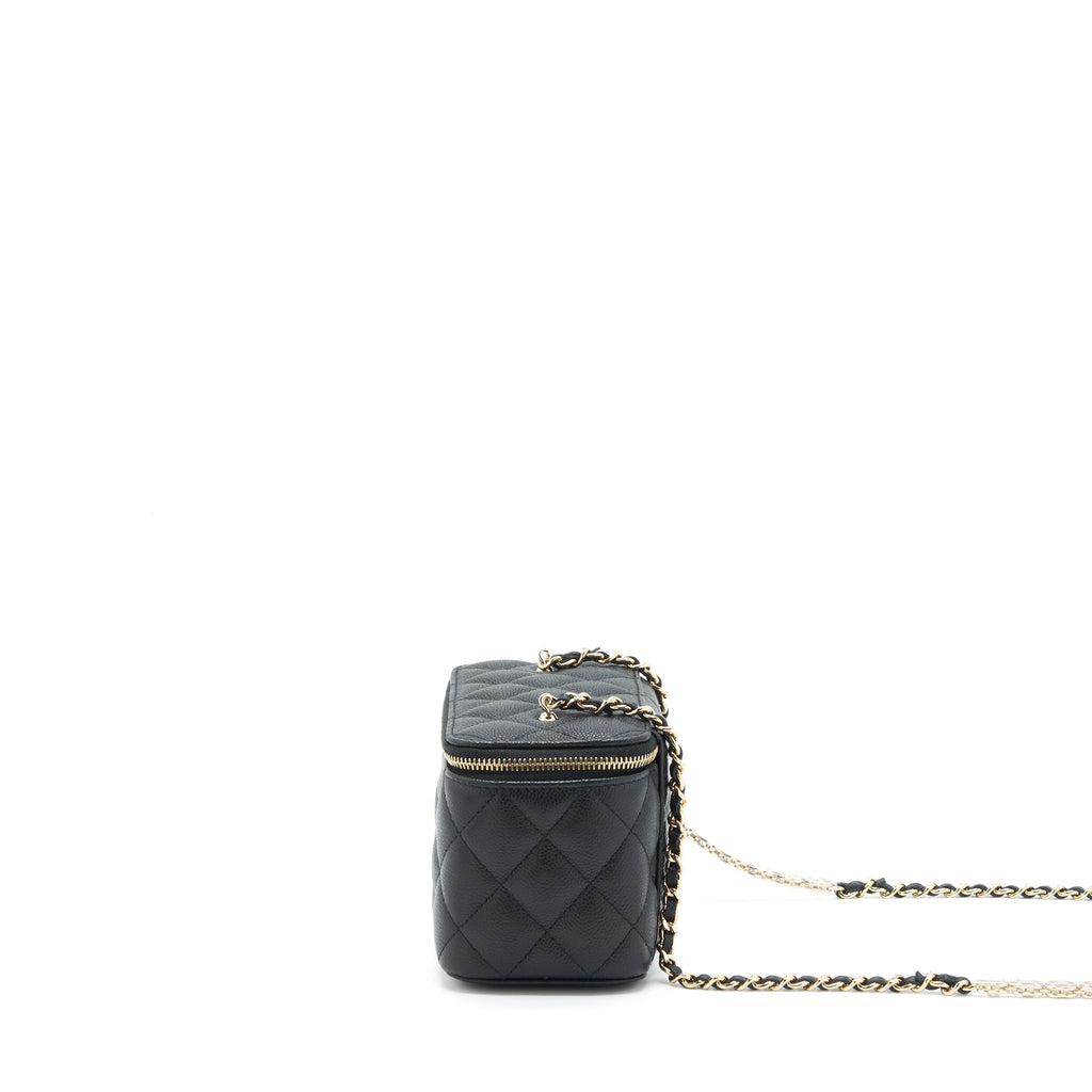 CHANEL 22P LONG VANITY WITH CC LOGO CHAIN CAVIAR BLACK LGHW