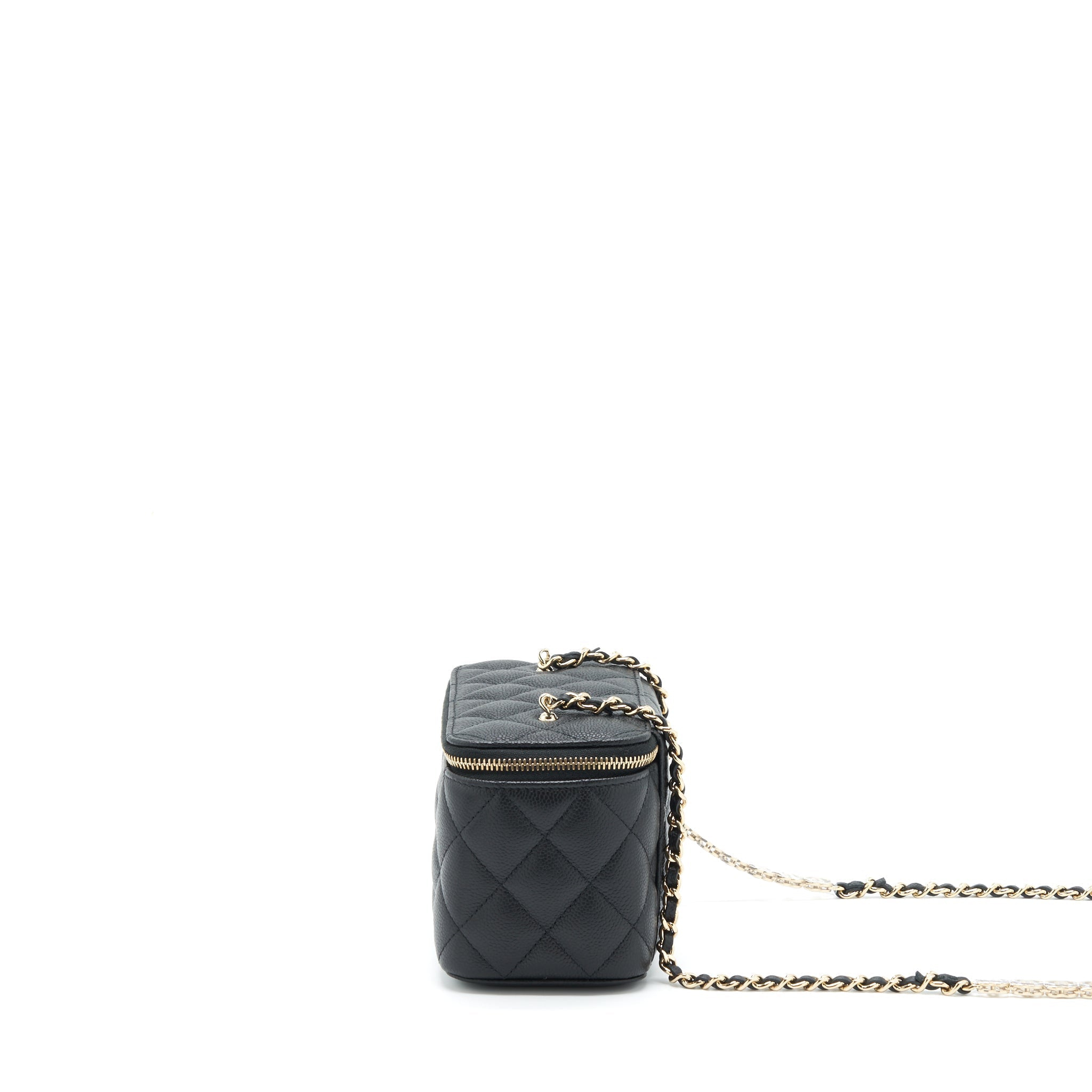 CHANEL 22P LONG VANITY WITH CC LOGO CHAIN CAVIAR BLACK LGHW