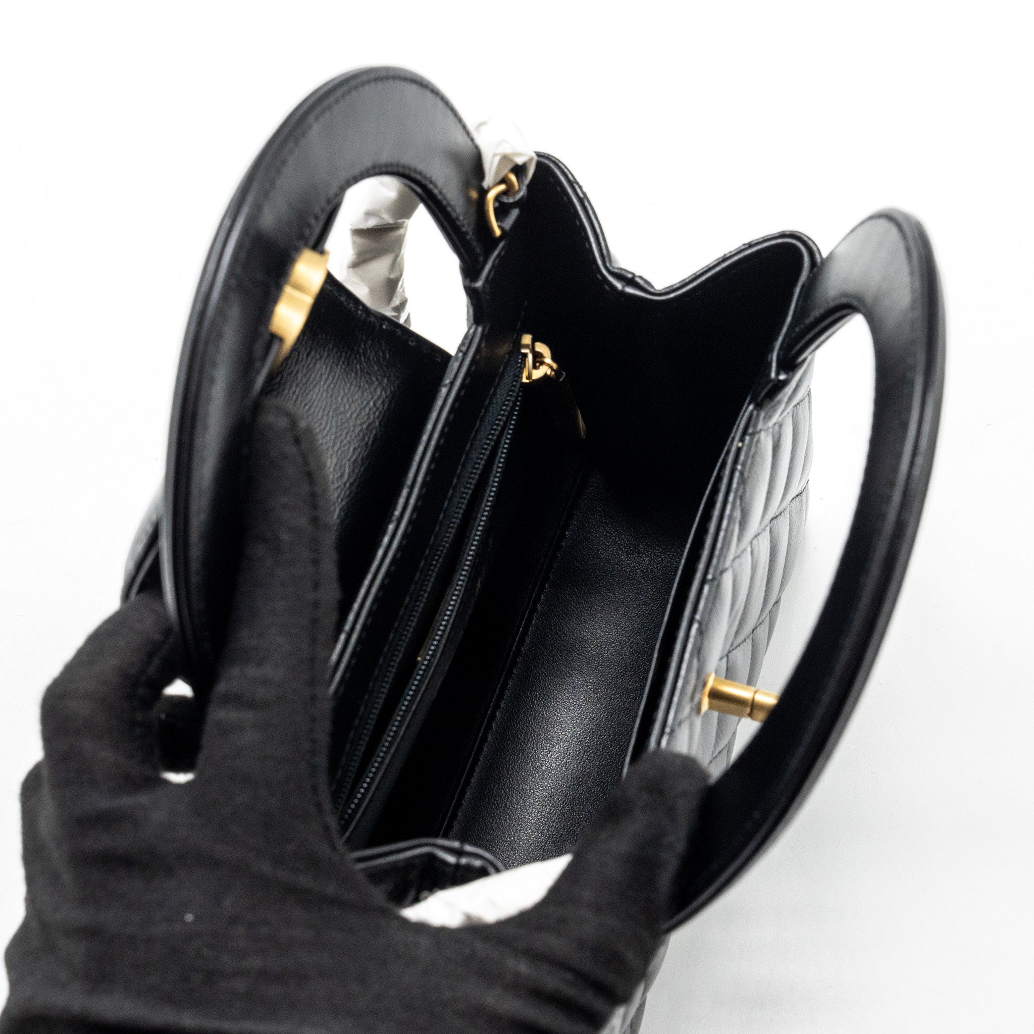 CHANEL MINI KELLY SHOPPING TOTE BAG CALFSKIN BLACK GHW (MICROCHIP)