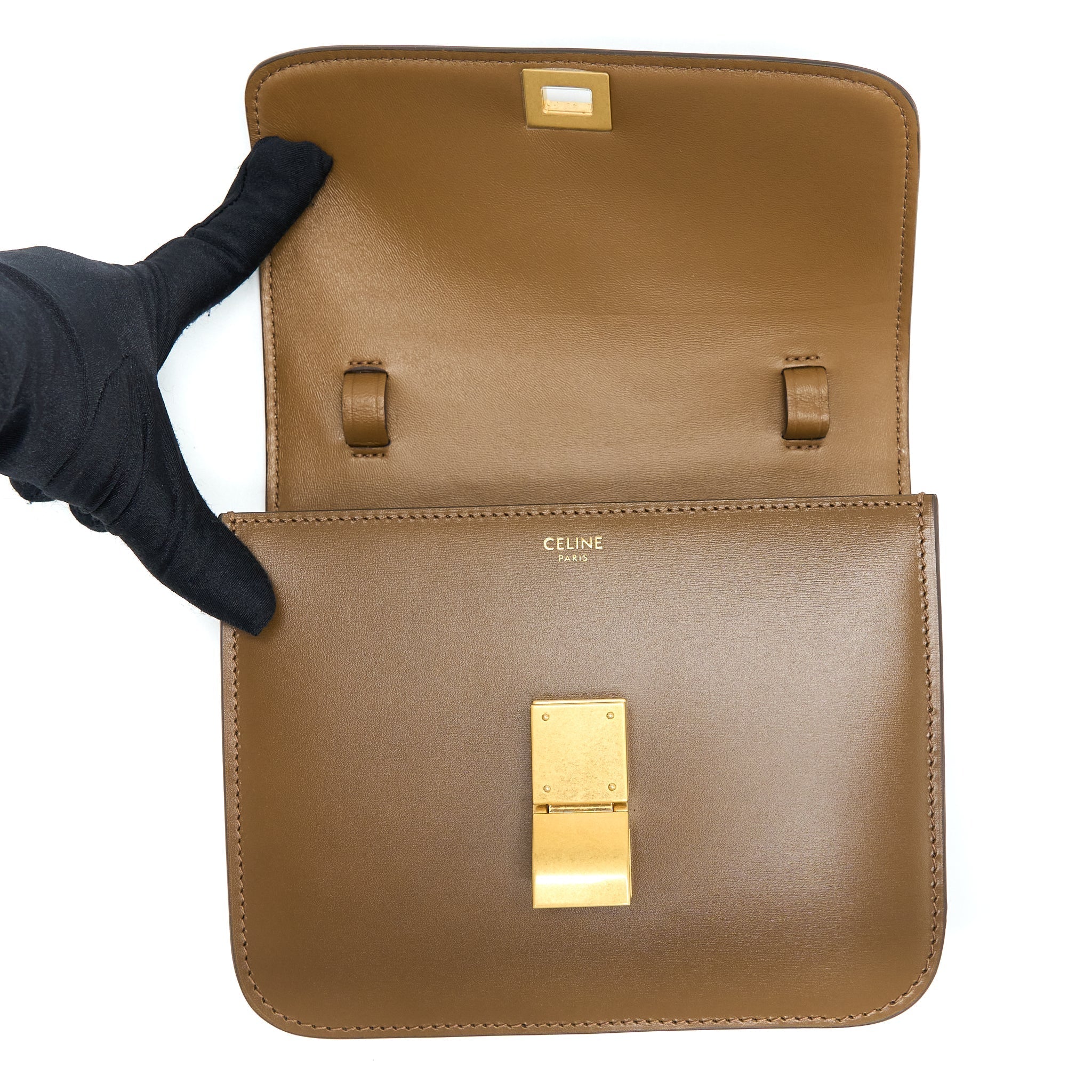 CELINE TEEN CLASSIC BAG IN BOX CALFSKIN CAMEL BRUSHED GHW