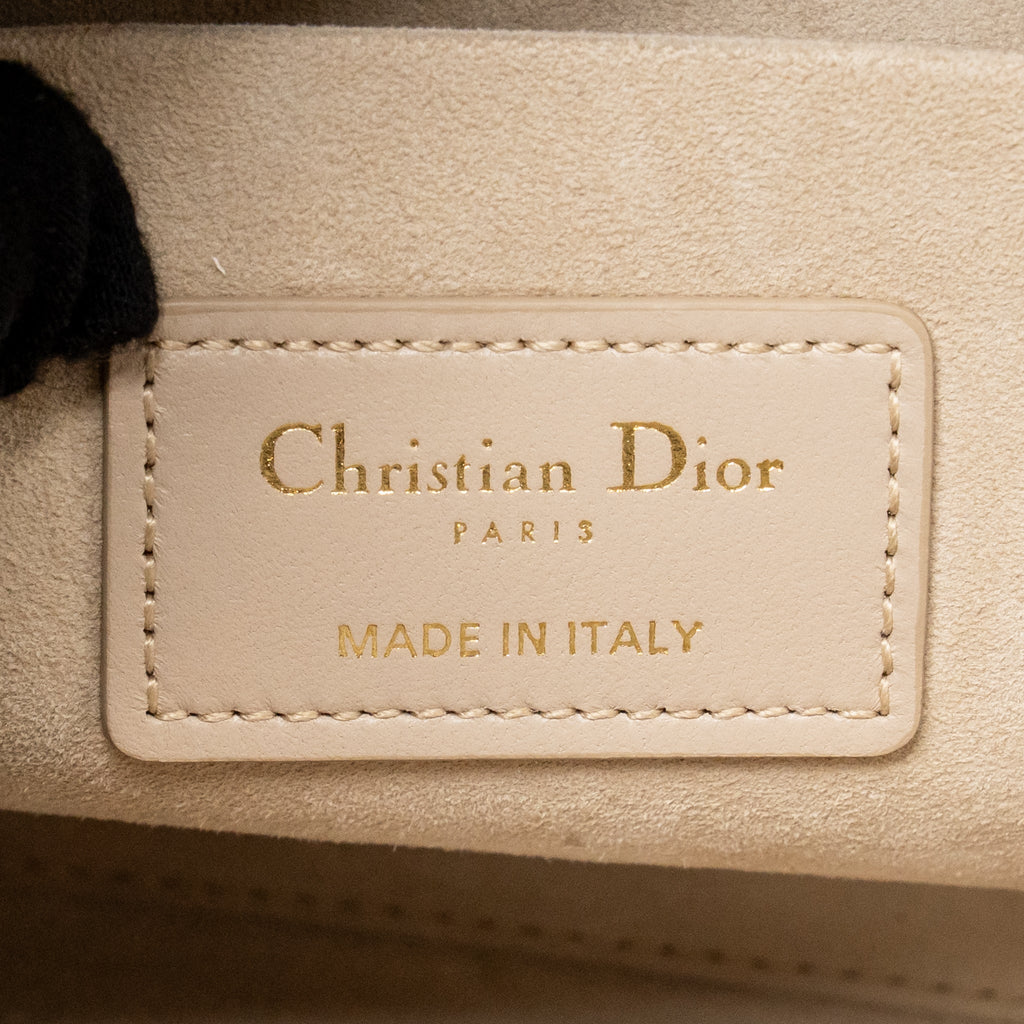 DIOR MEDIUM LADY D-JOY BAG CANNAGE LAMBSKIN POWDER BEIGE LGHW