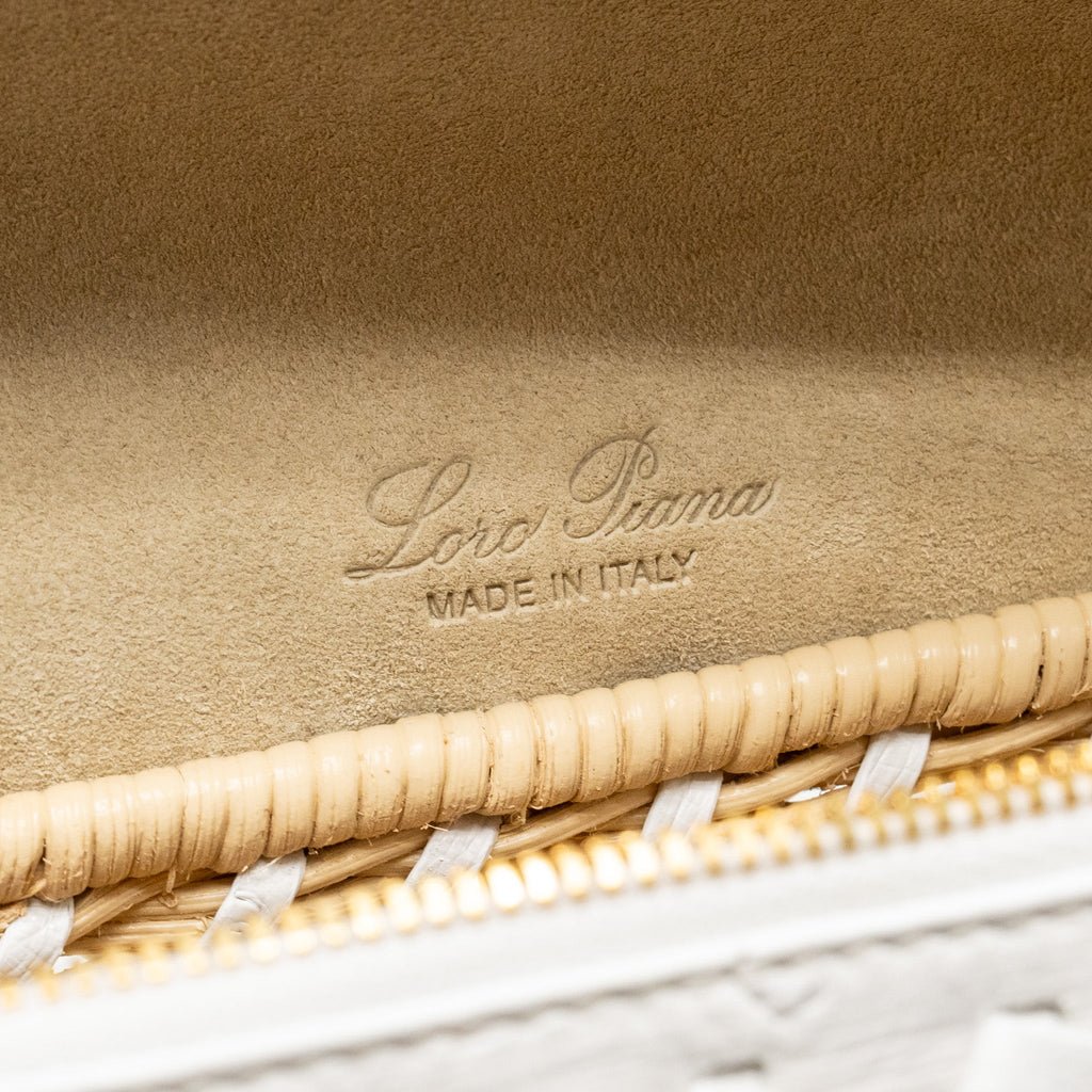 LORO PIANA EXTRA POCKET L19 EAST-WEST RAFFIA OSTRICH WHITE GHW