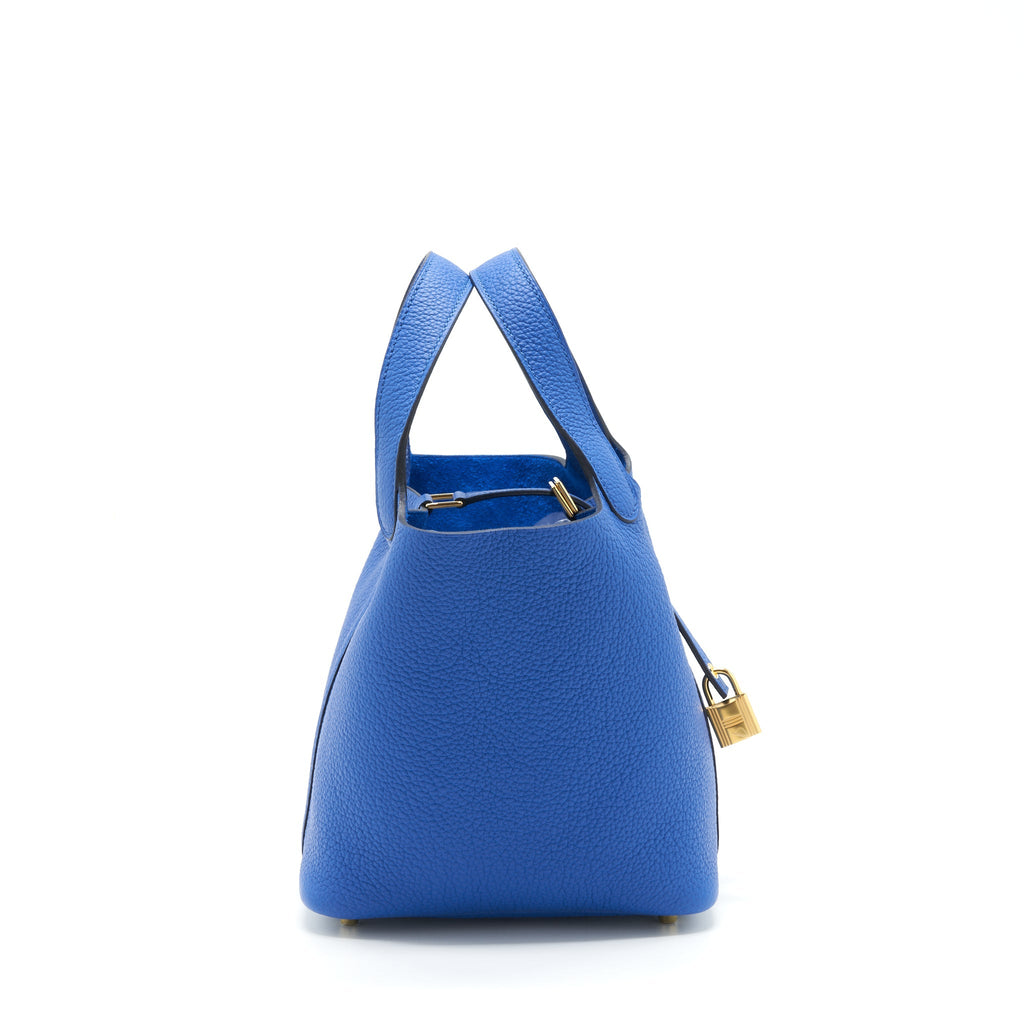 HERMES PICOTIN 18 LOCK BAG TAURILLON MAURICE BLEU DE FRANCE GHW