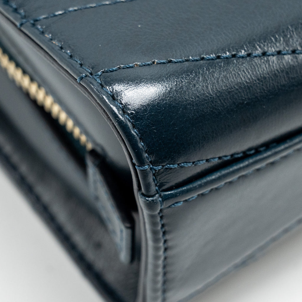 CHANEL LOCK ME UP CHEVRON MEDAL FLAP BAG CALFSKIN DARK NAVY GHW
