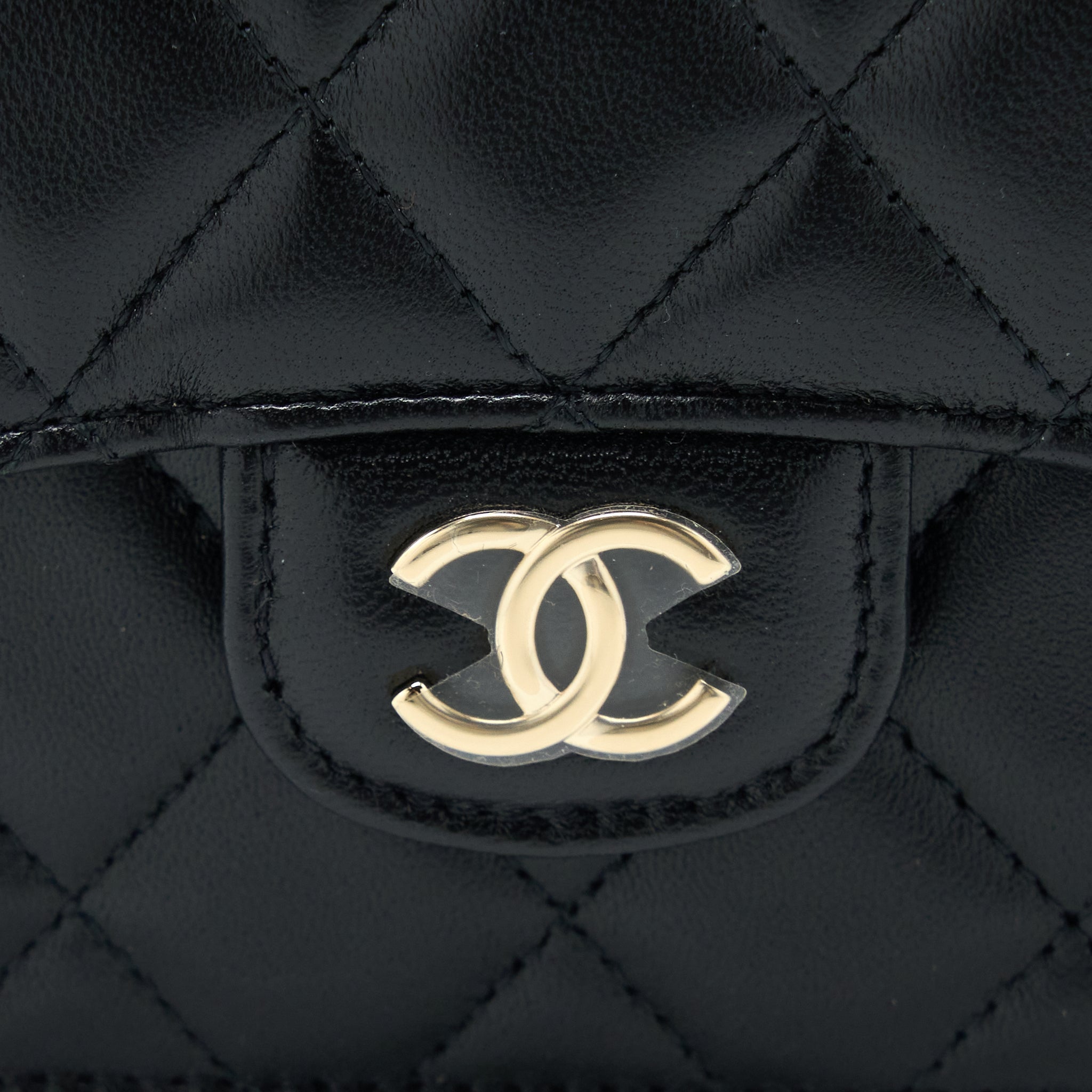 CHANEL MINI TOP HANDLE FLAP BAG LAMBSKIN BLACK LGHW