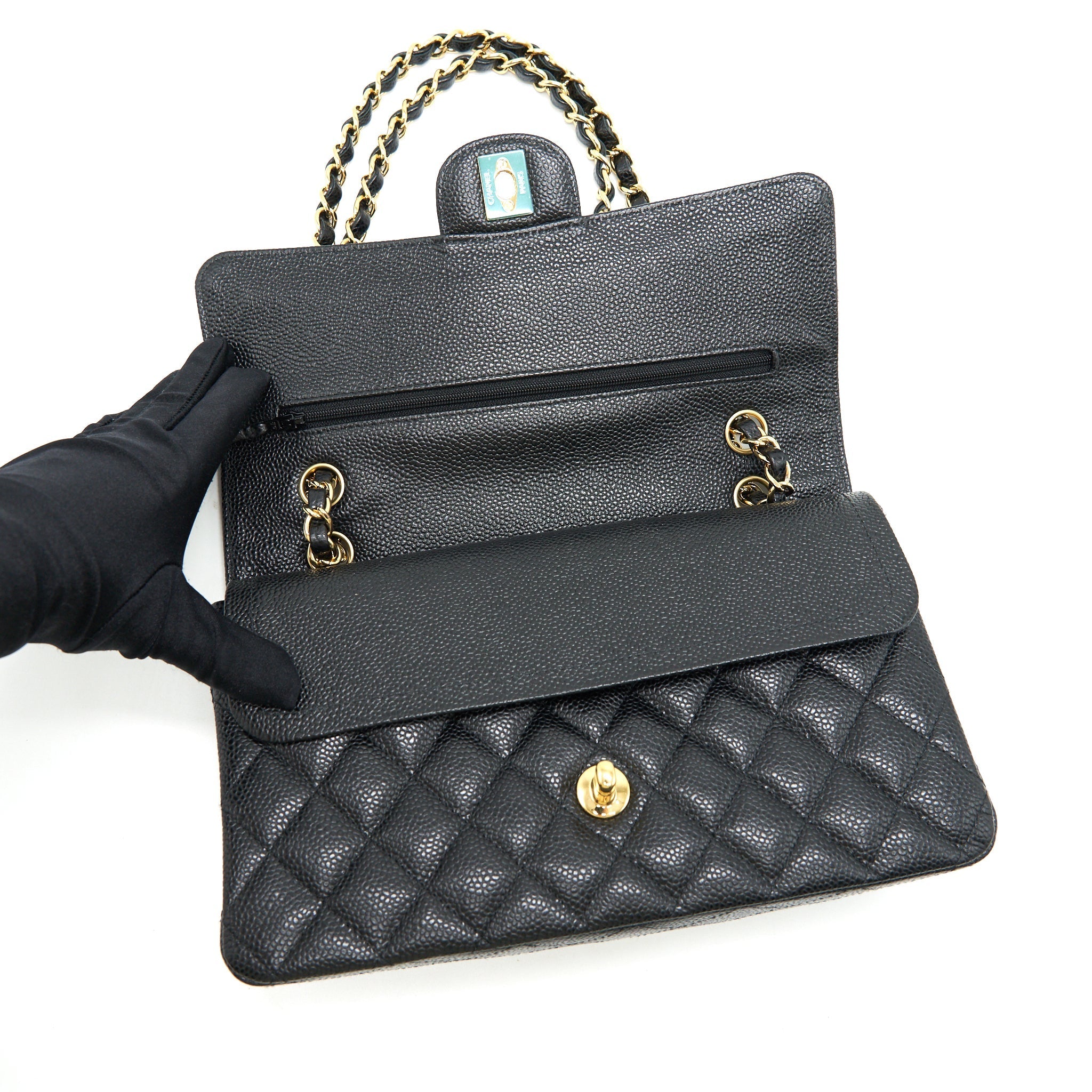 CHANEL MEDIUM CLASSIC DOUBLE FLAP BAG CAVIAR BLACK GHW