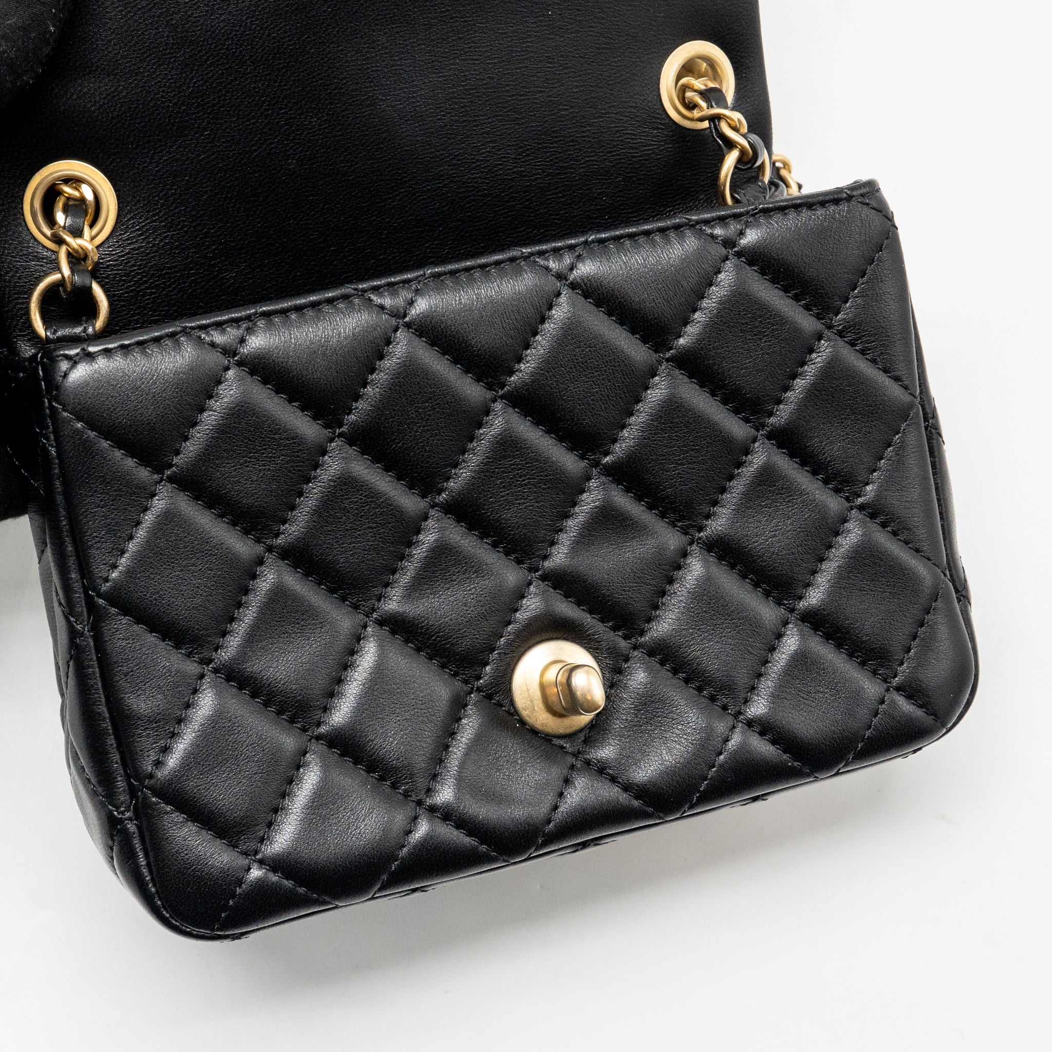 CHANEL PEARL CRUSH MINI SQUARE LAMBSKIN BLACK GHW