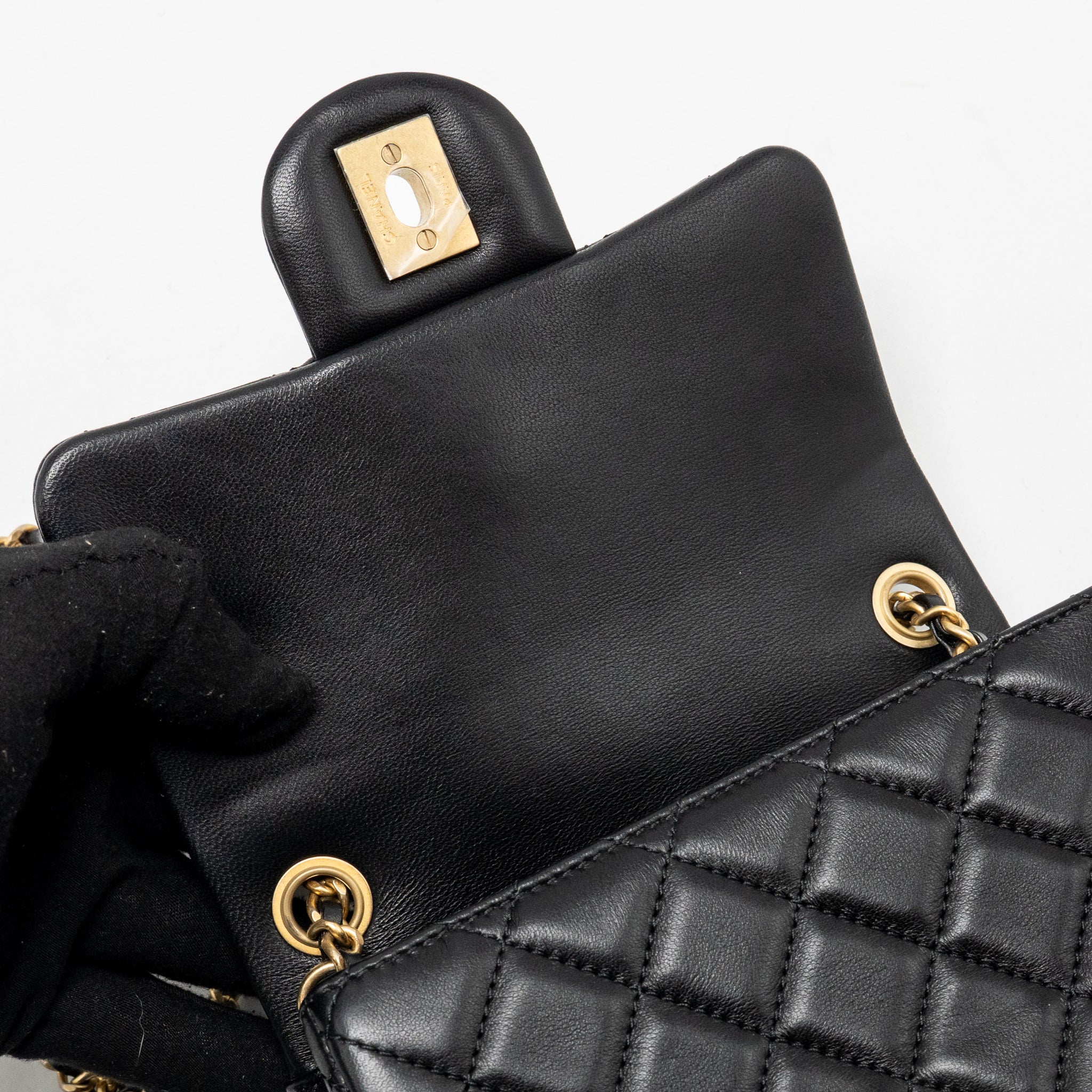 CHANEL PEARL CRUSH MINI SQUARE LAMBSKIN BLACK GHW