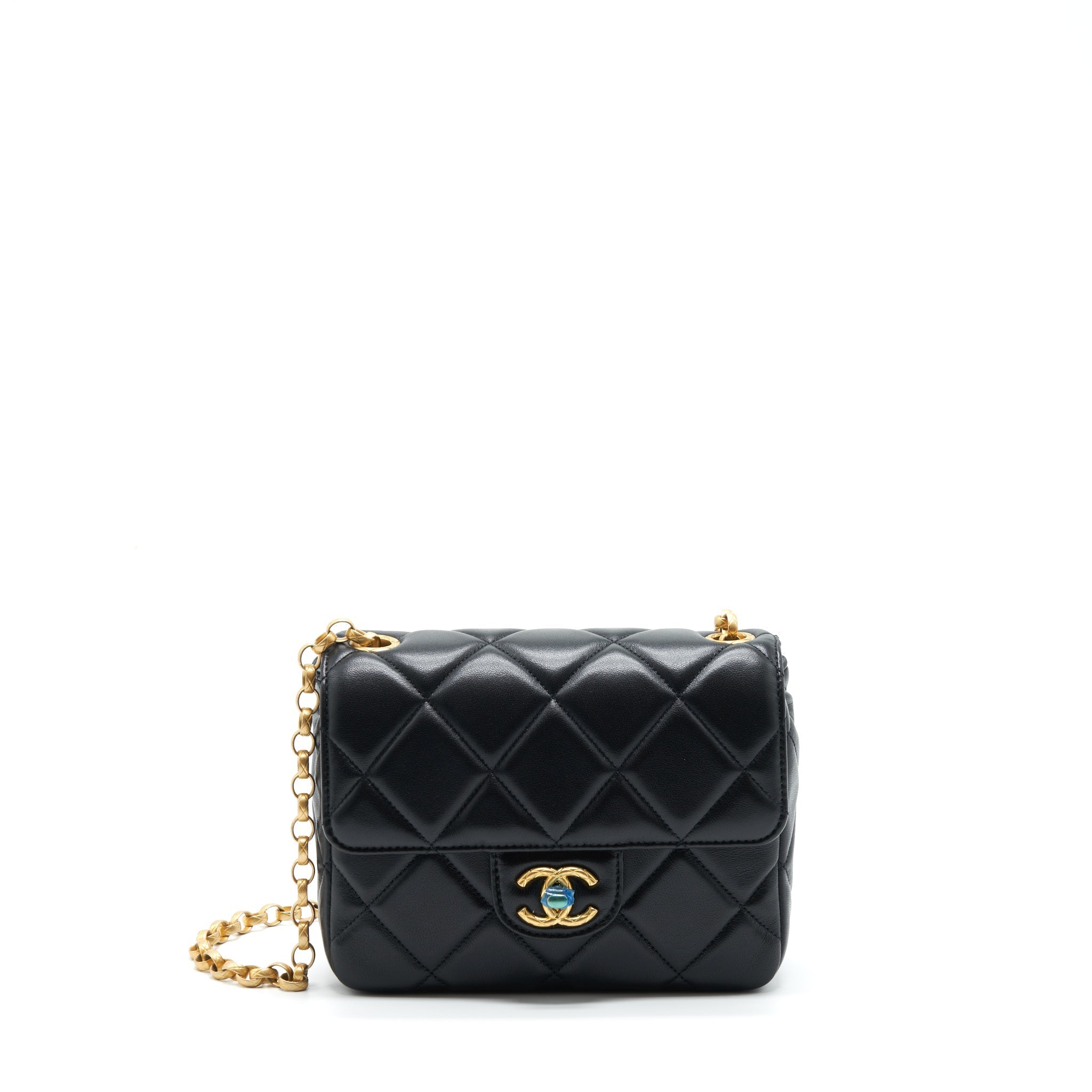 CHANEL QUILTED MEDIUM SQUARE FLAP BAG LAMBSKIN BLACK BRUSHED GHW (MICROCHIP)