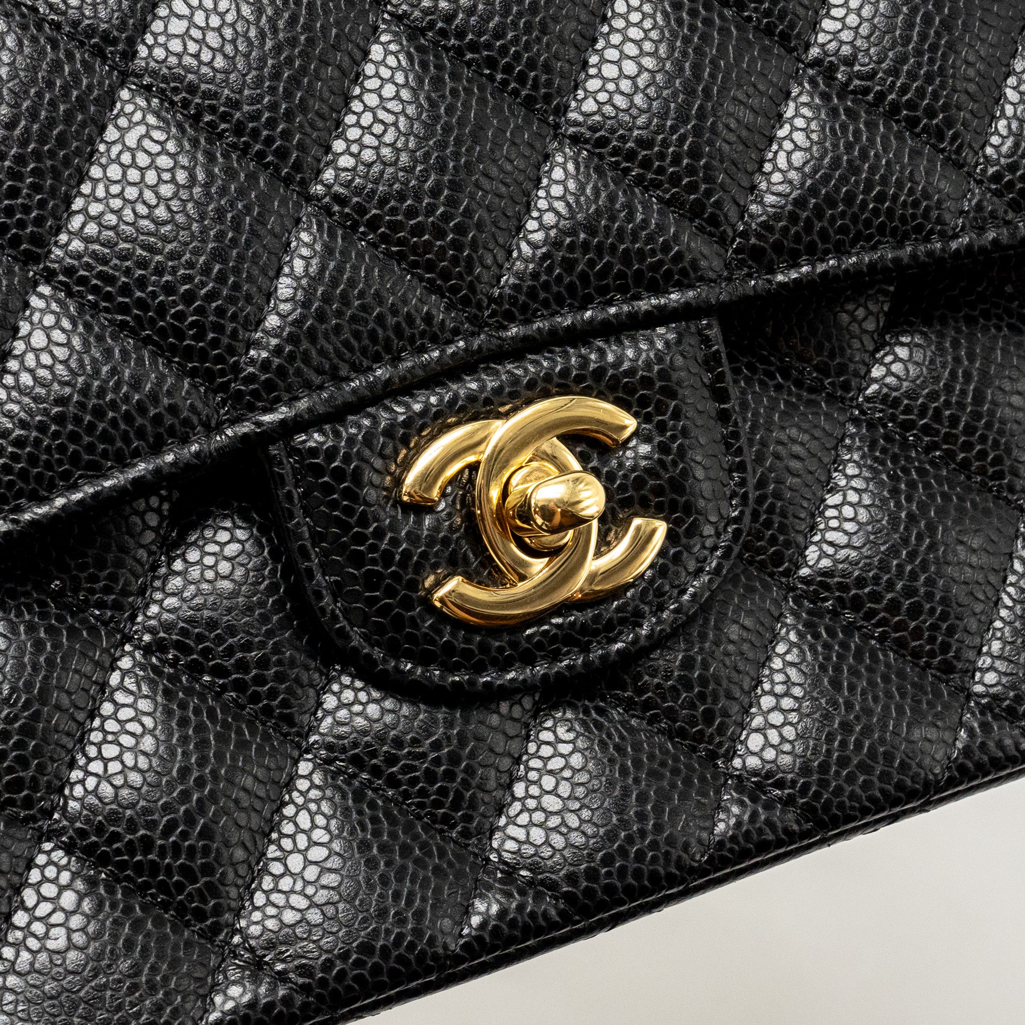 CHANEL SMALL CLASSIC DOUBLE FLAP BAG CAVIAR BLACK GHW (MICROCHIP)