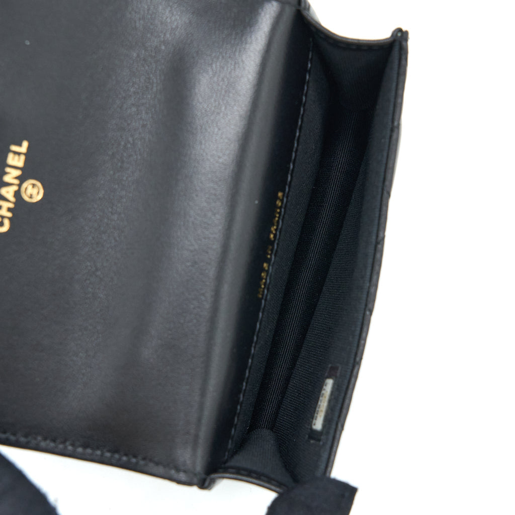 CHANEL MINI TOP HANDLE FLAP BAG LAMBSKIN BLACK LGHW