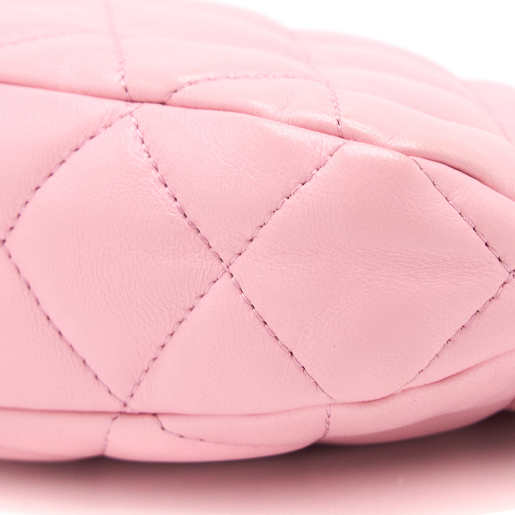 CHANEL 22K HOBO BAG LOGO CHAIN LAMBSKIN PINK GHW (MICROCHIP)