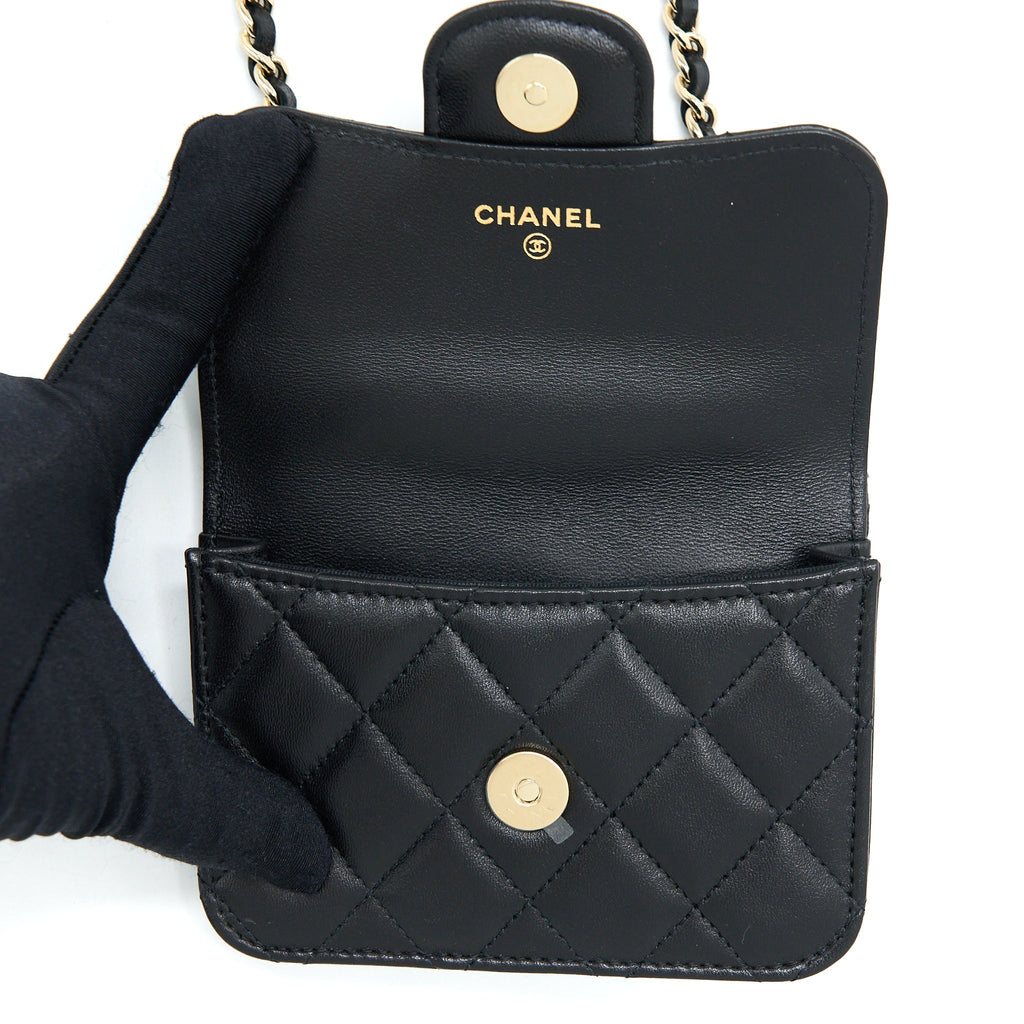 CHANEL MINI TOP HANDLE FLAP BAG LAMBSKIN BLACK LGHW