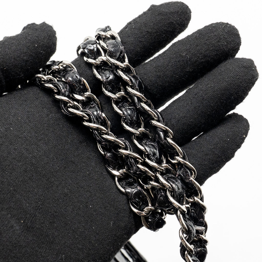 CHANEL MEDIUM CLASSIC DOUBLE FLAP BAG PYTHON BLACK SHW