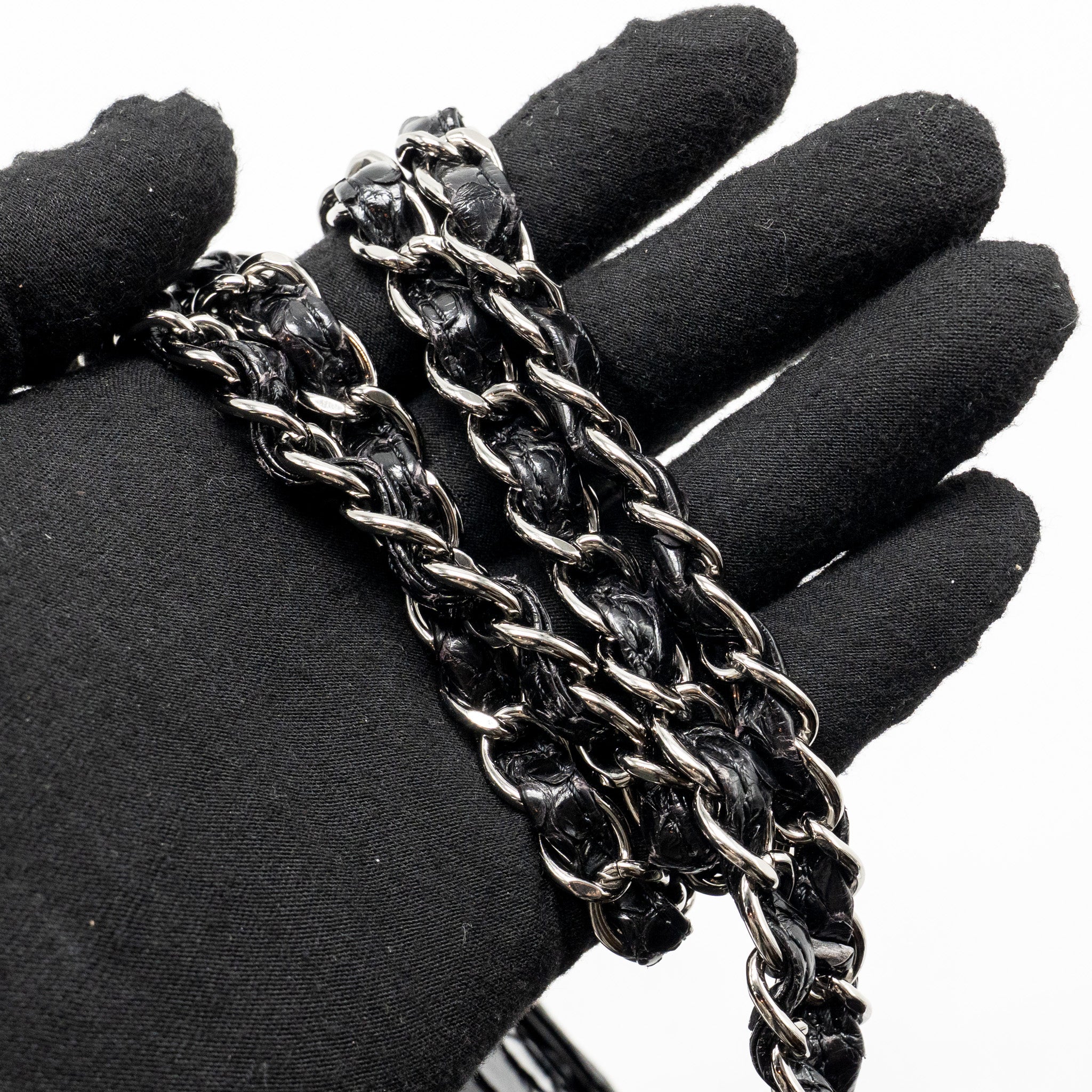 CHANEL MEDIUM CLASSIC DOUBLE FLAP BAG PYTHON BLACK SHW