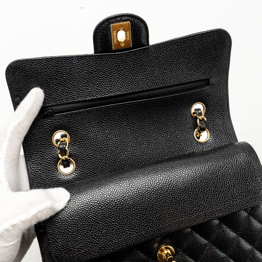 CHANEL SMALL CLASSIC DOUBLE FLAP BAG CAVIAR BLACK GHW (MICROCHIP)