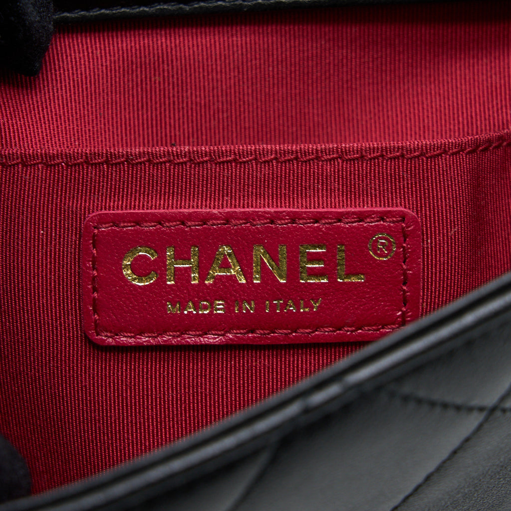 CHANEL CIRCULAR HANDLE QUILTED FLAP BAG LAMBSKIN BLACK BRUSHED GHW