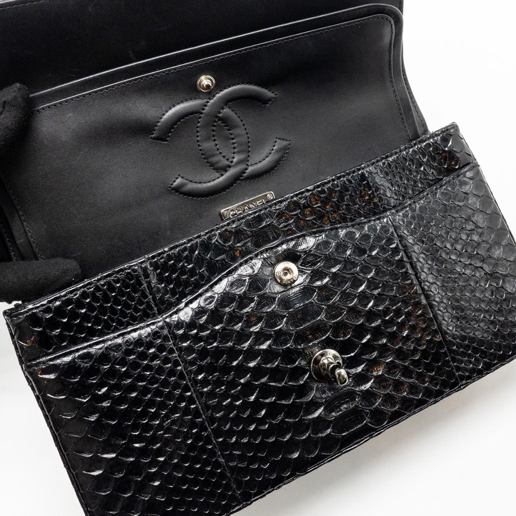 CHANEL MEDIUM CLASSIC DOUBLE FLAP BAG PYTHON BLACK SHW