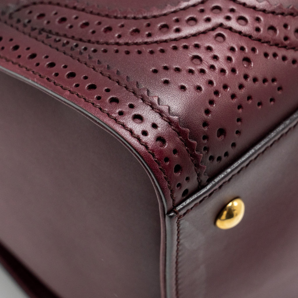 GUCCI VINTAGE DUILIO BROGUE BOSTON BAG CALFSKIN BURGUNDY GHW