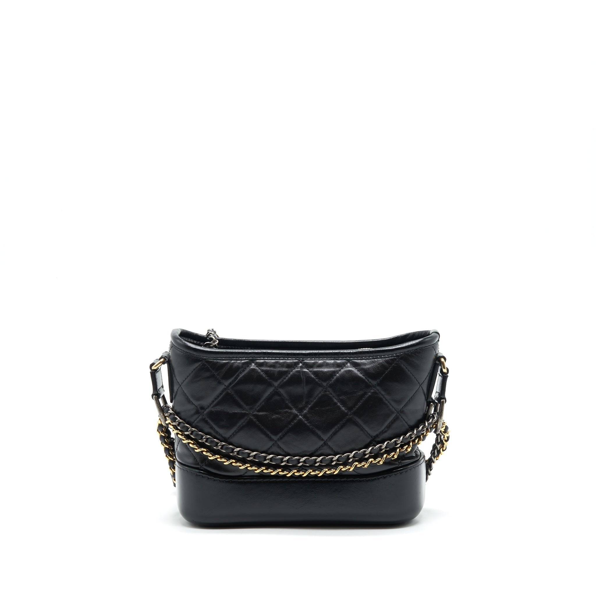 CHANEL SMALL GABRIELLE HOBO BAG CALFSKIN BLACK WITH GOLD AND SILVER HARDWARE