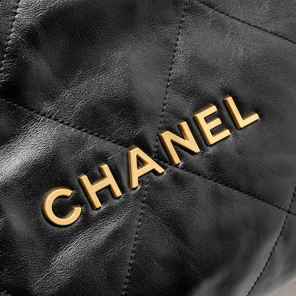 CHANEL SMALL 22 BAG SHINY CALFSKIN BLACK GHW(MICROCHIP)