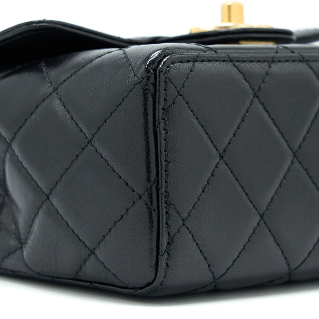 CHANEL 22K RETRO CLASSIC NEW SQUARE MINI FLAP BAG GOATSKIN BLACK GHW (MICROCHIP)