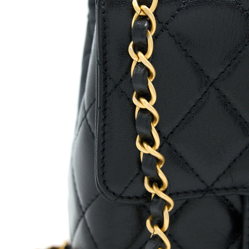 CHANEL 22K RETRO CLASSIC NEW SQUARE MINI FLAP BAG GOATSKIN BLACK GHW (MICROCHIP)