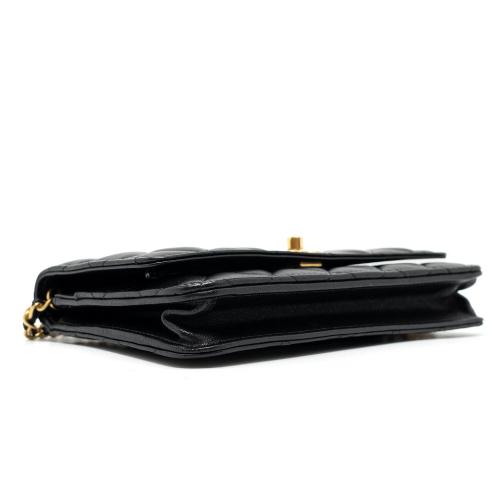 CHANEL PEARL CRUSH WALLET ON CHAIN LAMBSKIN BLACK BRUSHED GHW (MICROCHIP)