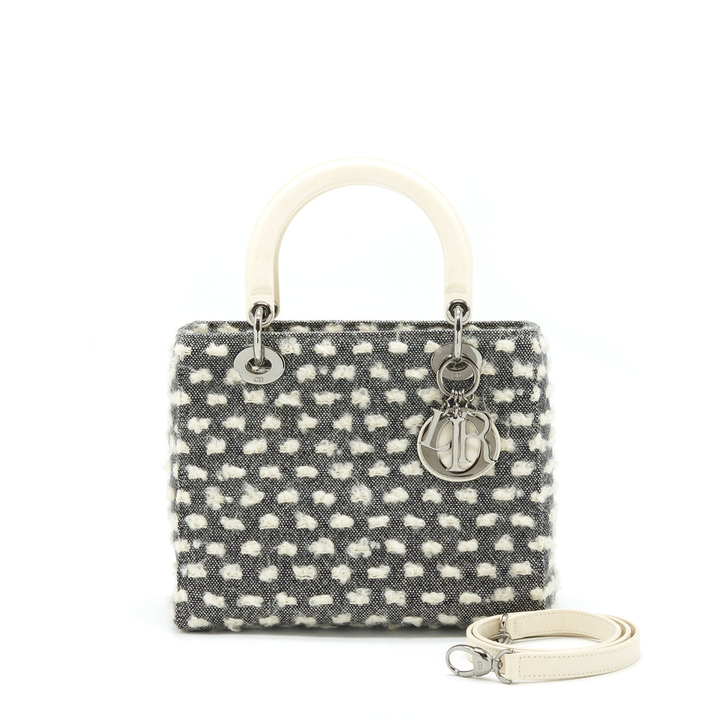 DIOR VINTAGE MEDIUM LADY DIOR COTTON DESIGN GREY/ WHITE SHW