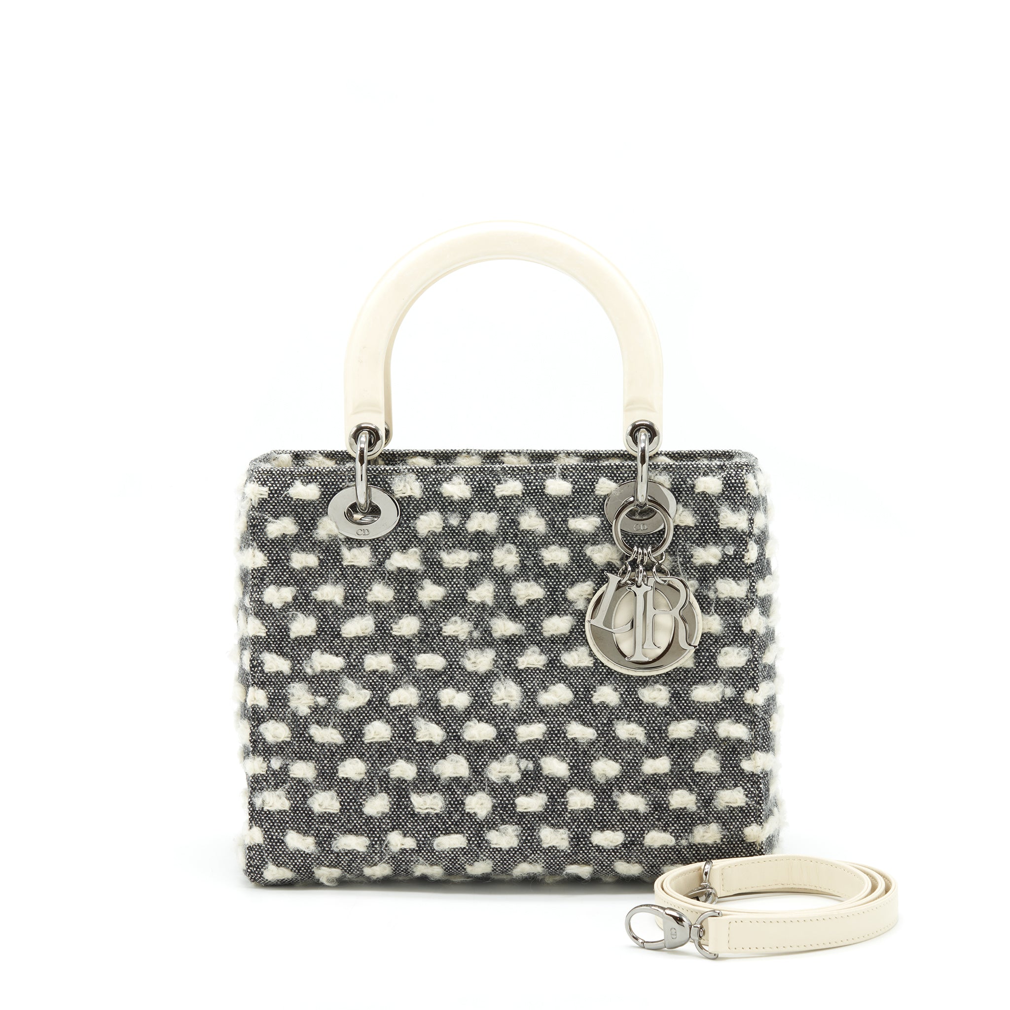 DIOR VINTAGE MEDIUM LADY DIOR COTTON DESIGN GREY/ WHITE SHW
