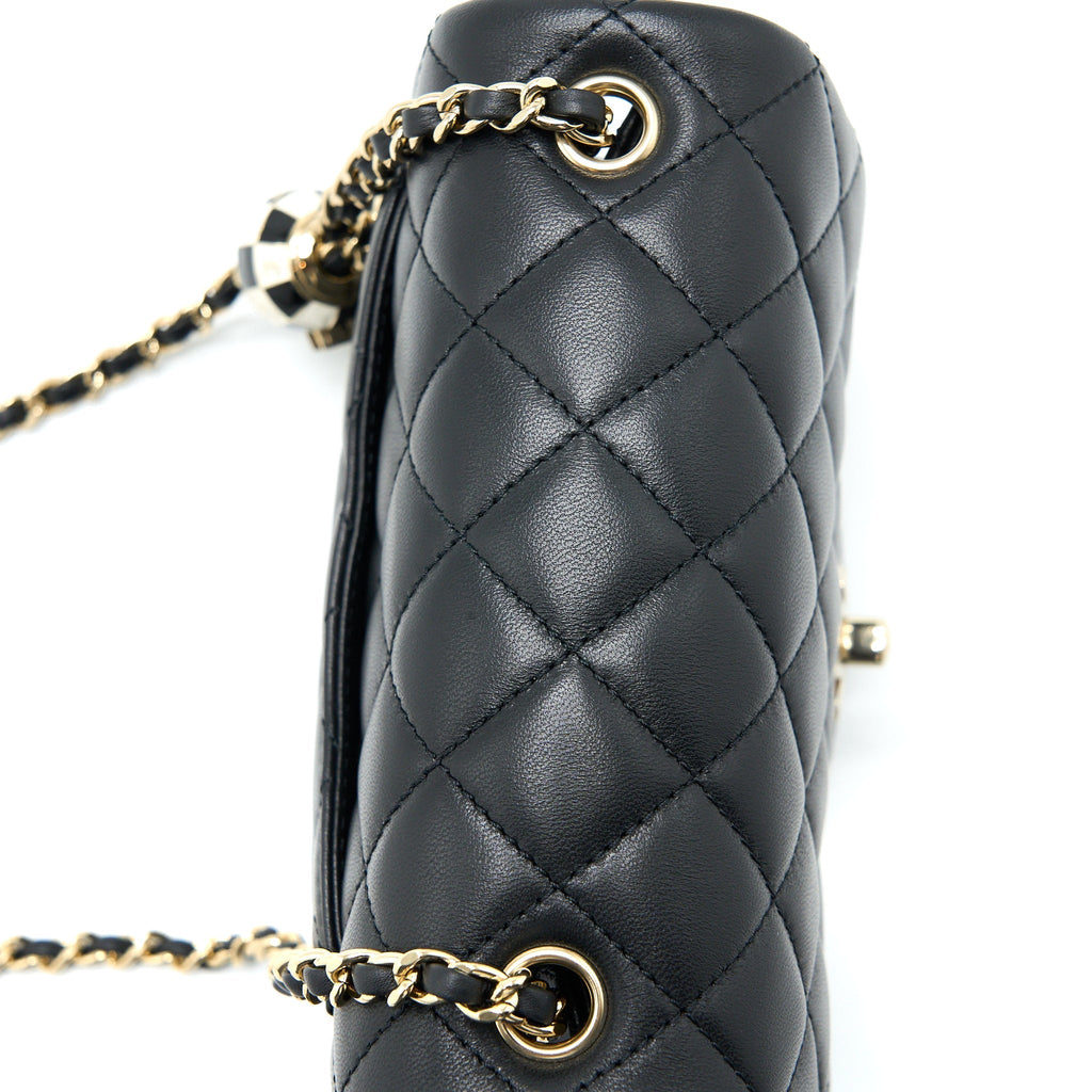 CHANEL 23C PEARL CRUSH MINI SQUARE FLAP BAG LAMBSKIN BLACK LGHW (MICROCHIP)