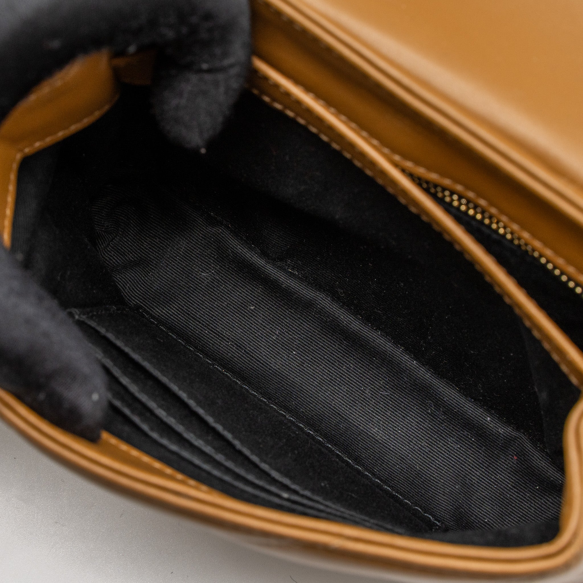 SAINT LAURENT TOY LOULOU TOY STRAP BAG CALFSKIN CARAMEL GHW