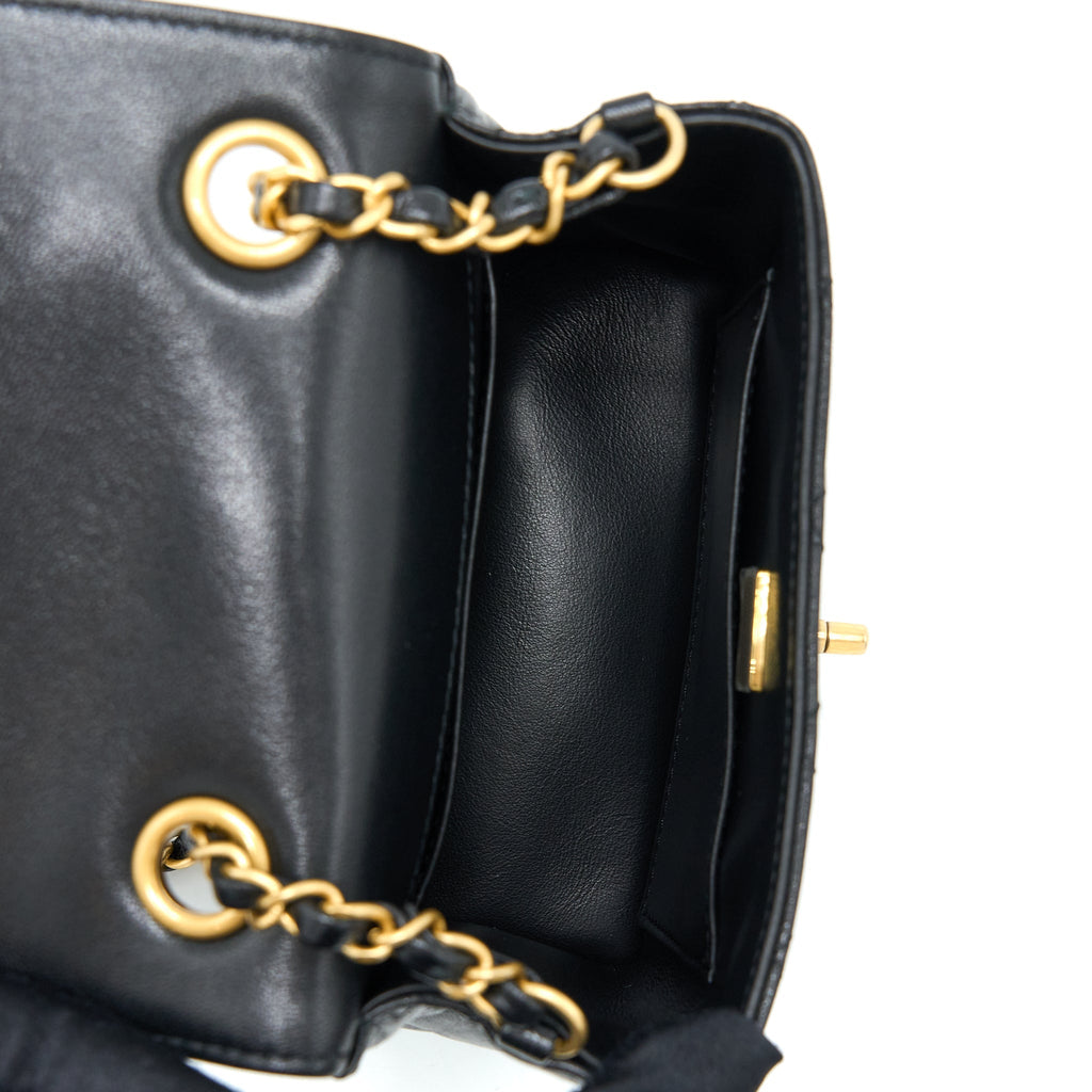 CHANEL 22K RETRO CLASSIC NEW SQUARE MINI FLAP BAG GOATSKIN BLACK GHW (MICROCHIP)
