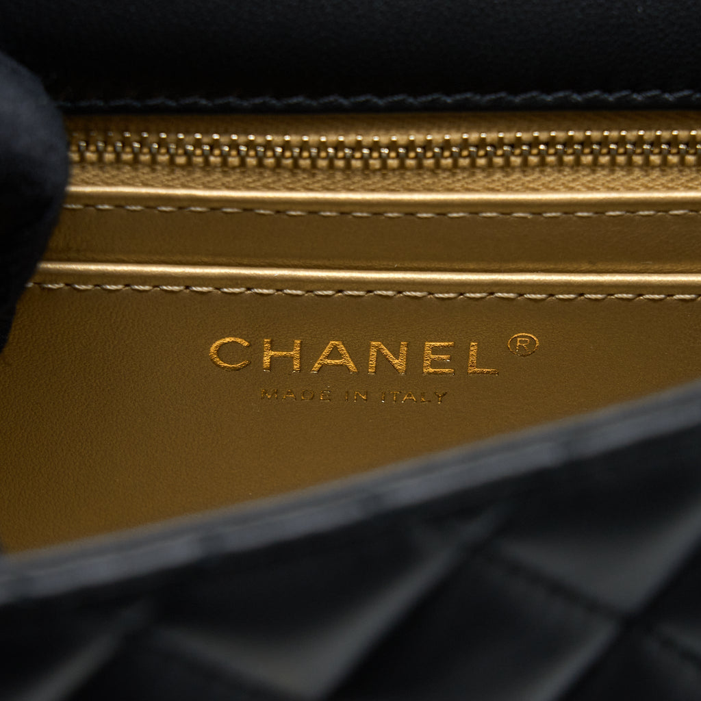 CHANEL 23C PEARL CRUSH MINI SQUARE FLAP BAG LAMBSKIN BLACK LGHW (MICROCHIP)