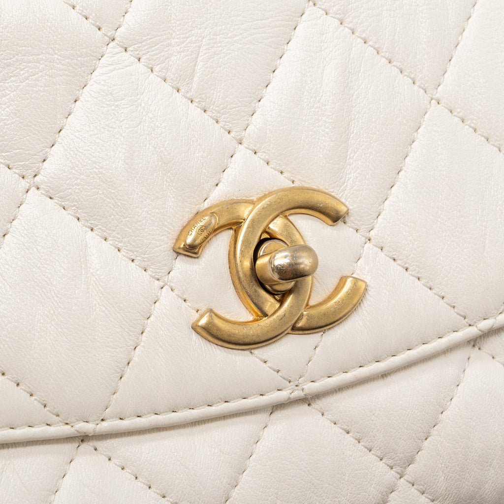 CHANEL TOP HANDLE FLAP BAG LAMBSKIN WHITE BRUSH GHW