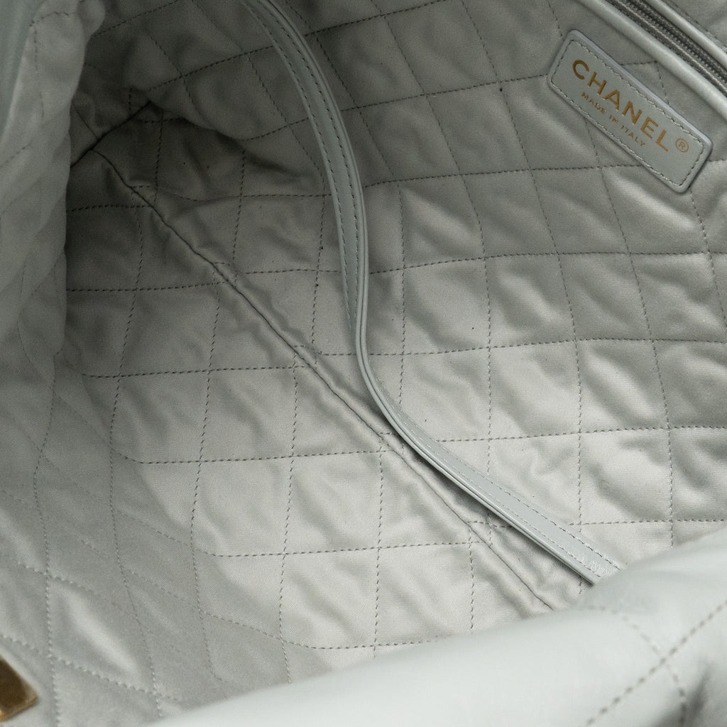 CHANEL SMALL 22 BAG SHINY CALFSKIN LIGHT BLUE GHW (MICROCHIP)