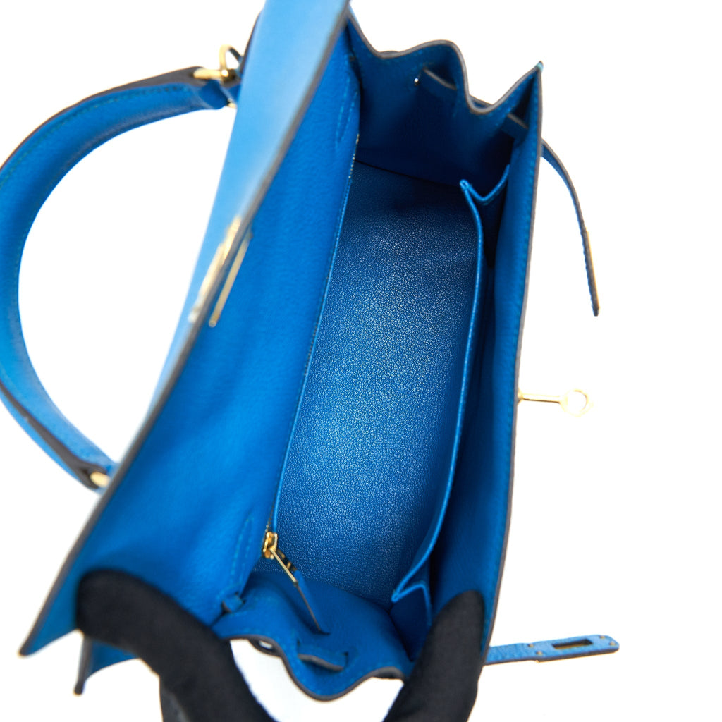 HERMES KELLY 25 BLUE ZANZIBAR GHW