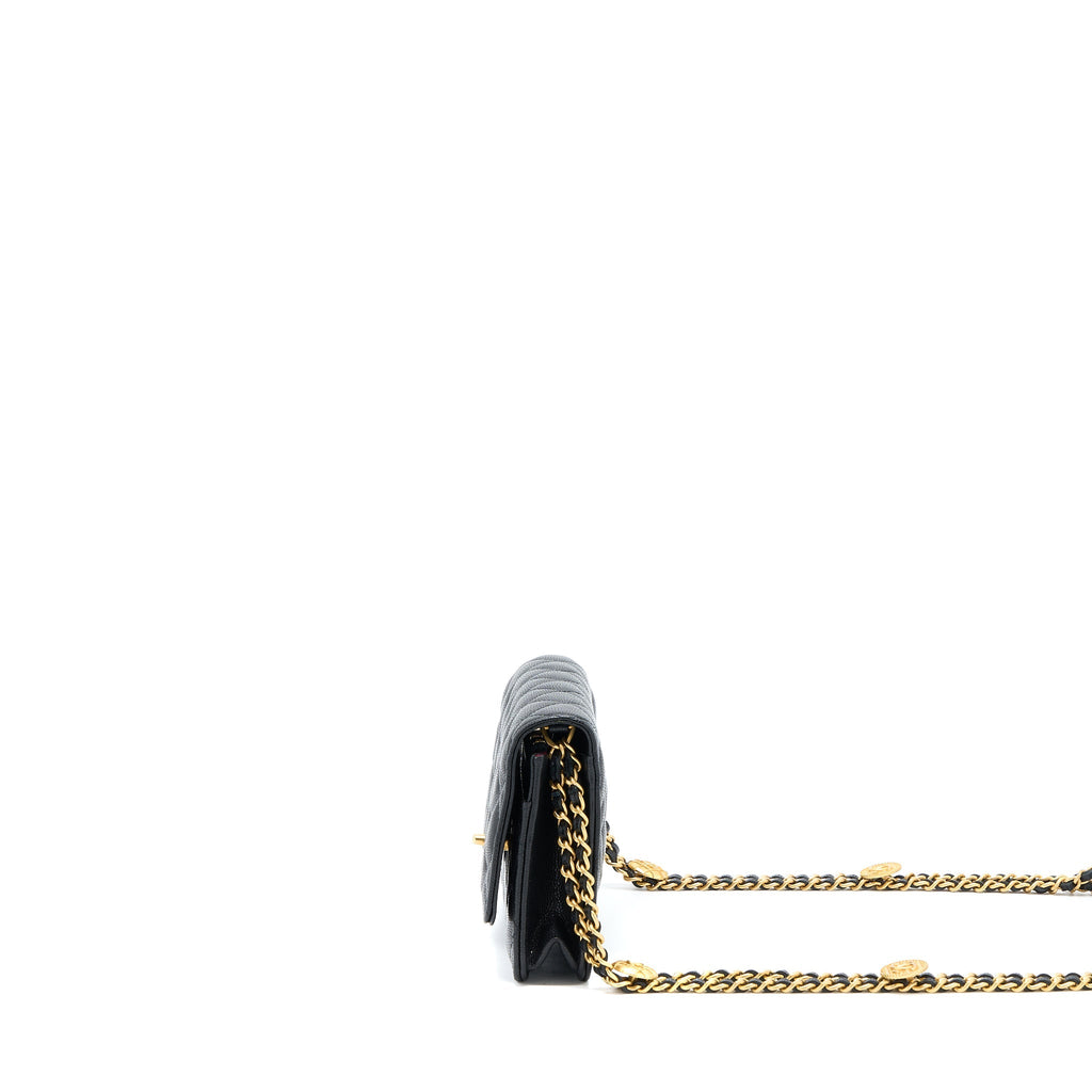CHANEL 22A WALLET ON CHAIN CAVIAR BLACK GHW (MICROCHIP)